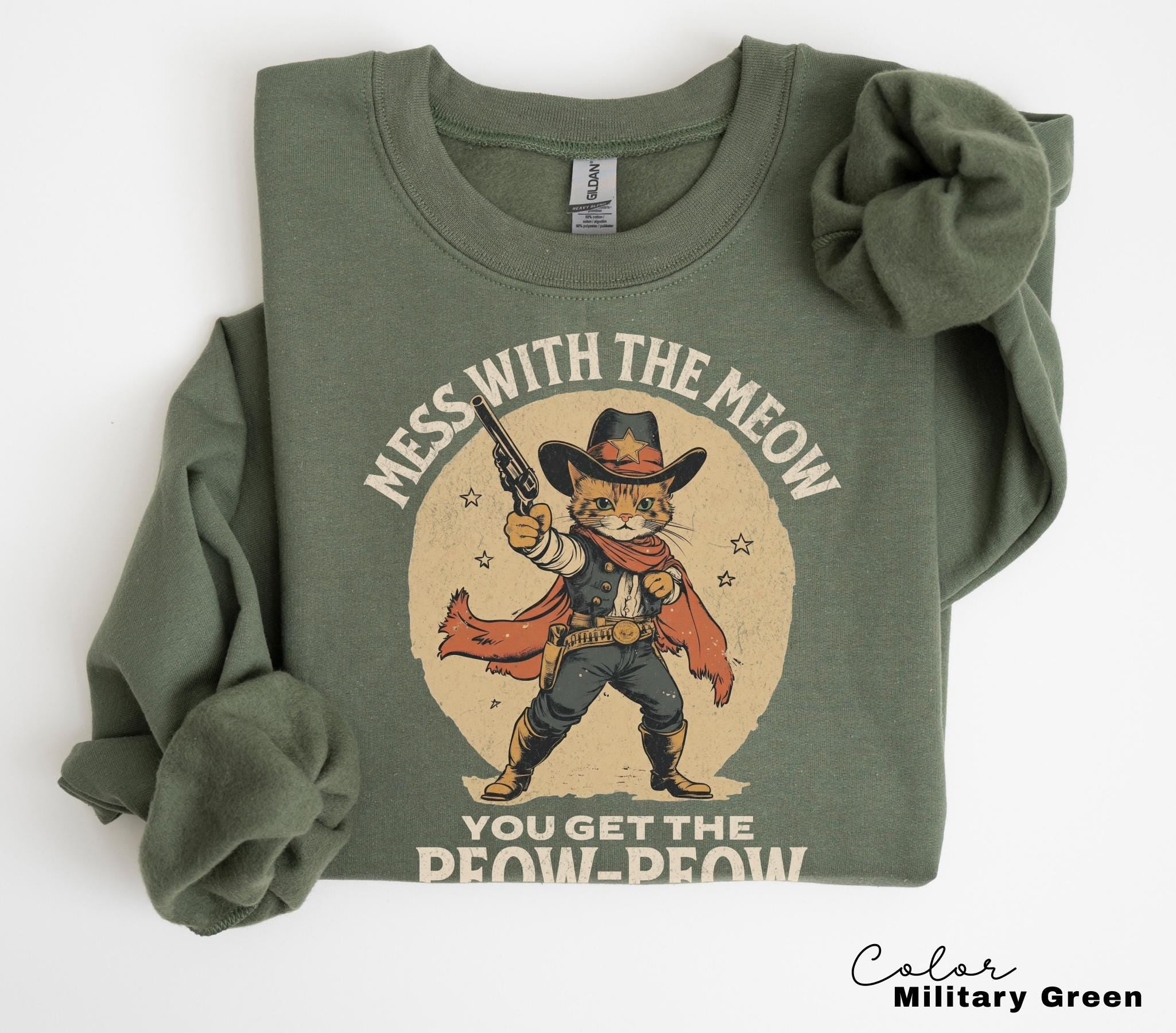 Funny Western Cat Shirt, Mess with the Meow Retro Tee