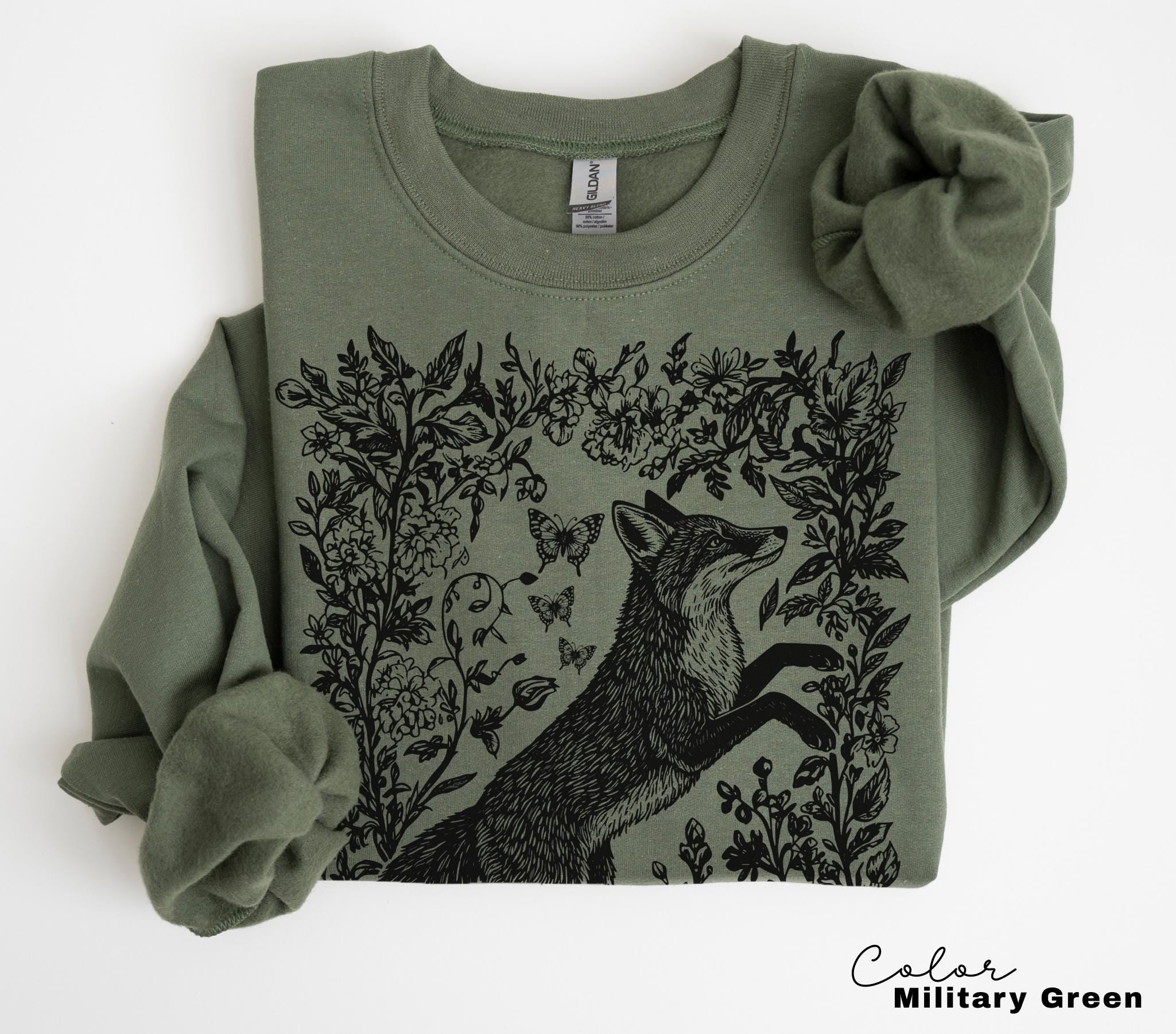 Cottagecore Fox Shirt, Wildflower Fox Sweatshirt, Folk Art Forest Animal TShirt, Woodland Aesthetic Top, Comfort Colors Tee, Boho Crewneck
