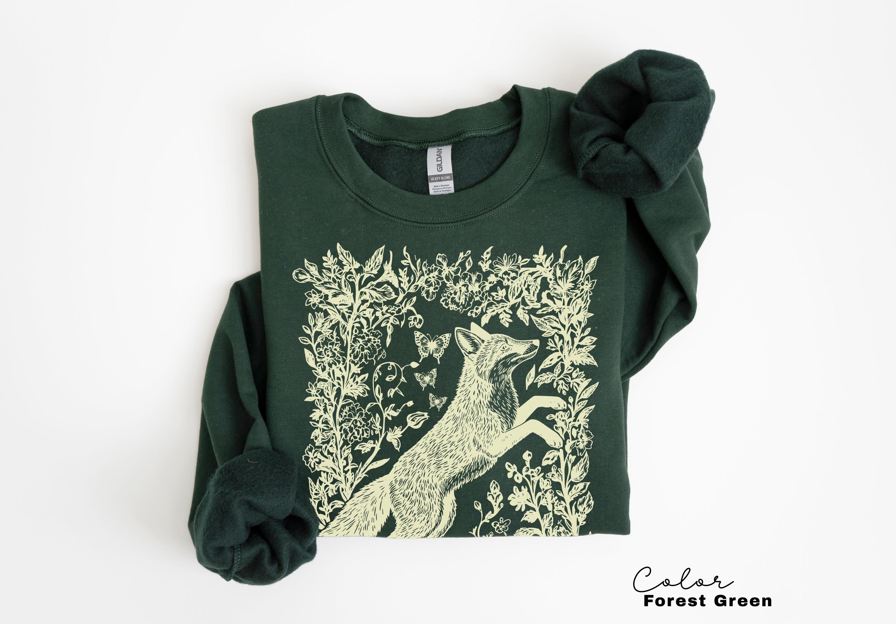 Cottagecore Fox Shirt, Wildflower Fox Sweatshirt, Folk Art Forest Animal TShirt, Woodland Aesthetic Top, Comfort Colors Tee, Boho Crewneck