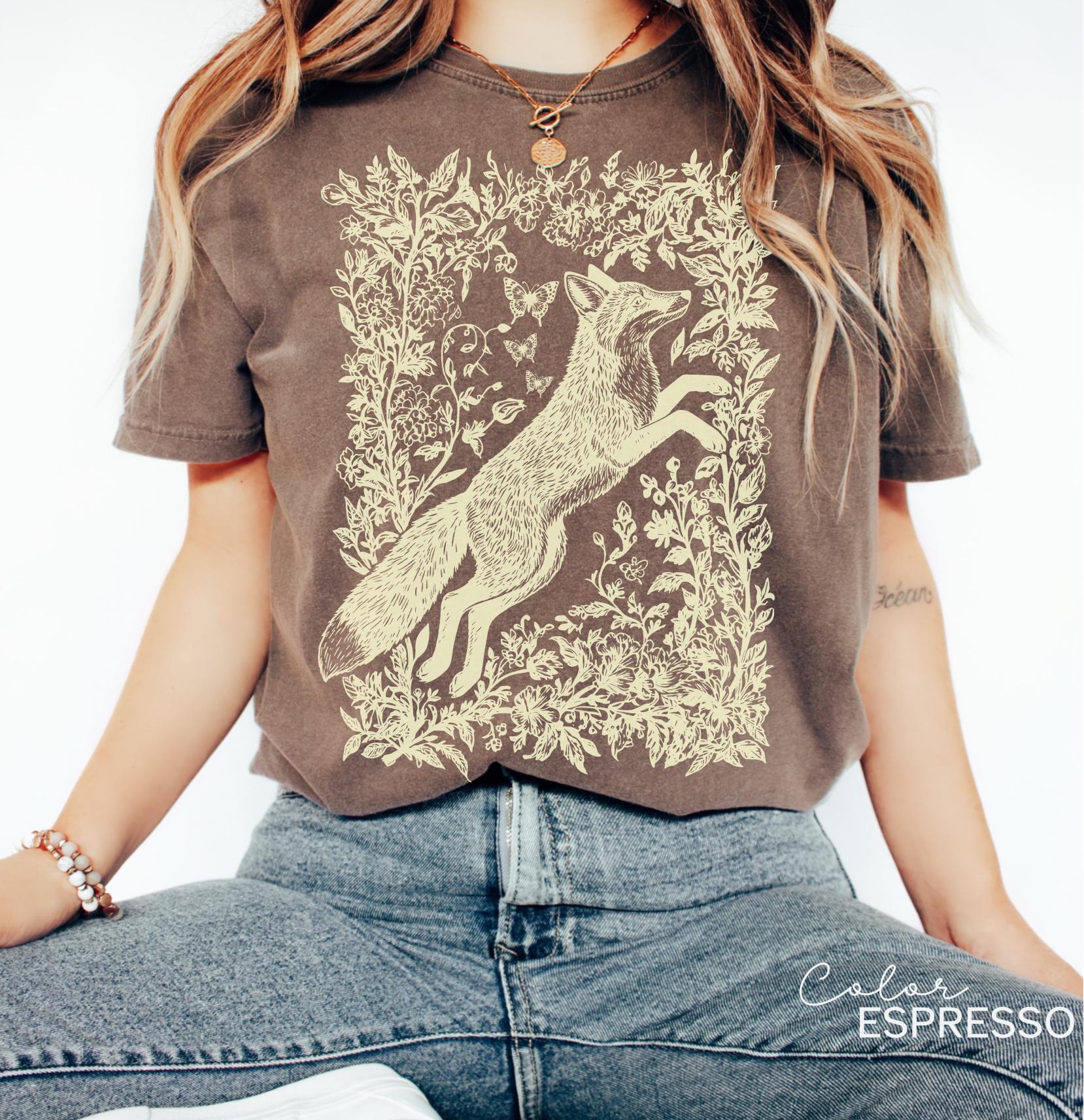 Cottagecore Fox Shirt, Wildflower Fox Sweatshirt, Boho Forest Tee