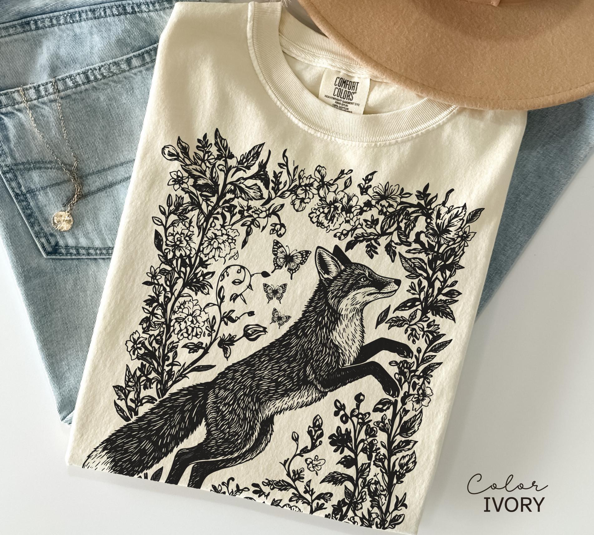 Cottagecore Fox Shirt, Wildflower Fox Sweatshirt, Folk Art Forest Animal TShirt, Woodland Aesthetic Top, Comfort Colors Tee, Boho Crewneck