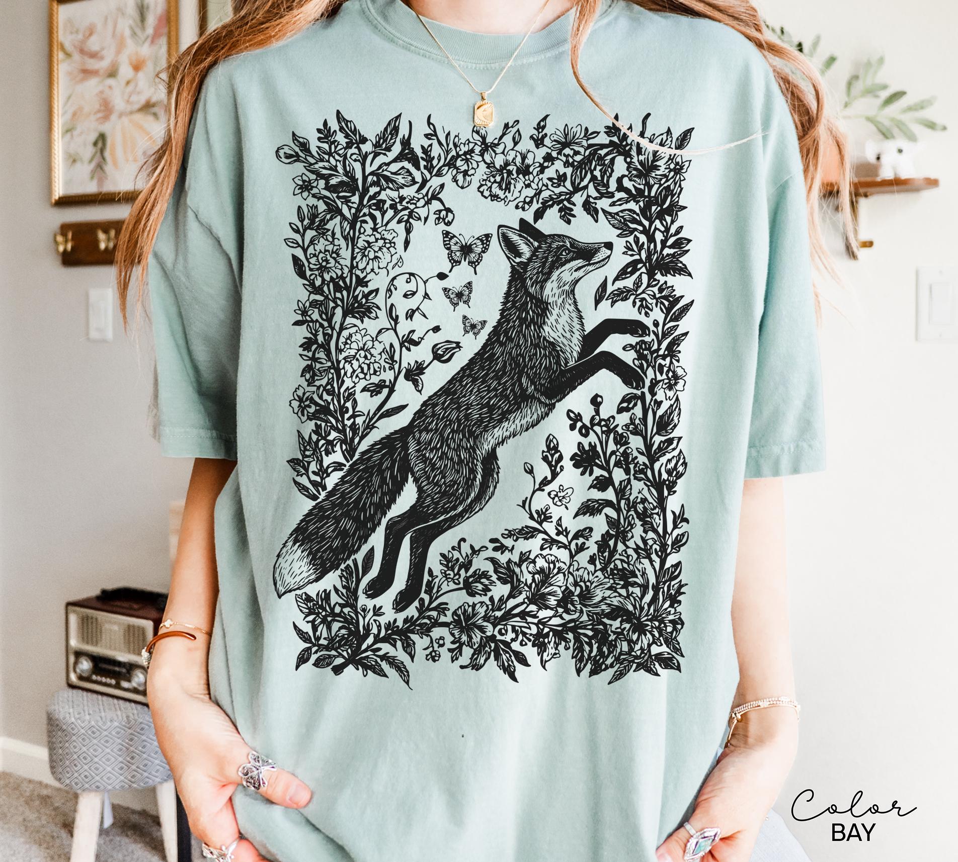 Cottagecore Fox Shirt, Wildflower Fox Sweatshirt, Boho Forest Tee