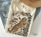 Retro Tiger T-Shirt, Animal Gift for Tiger Lover, Wild Cat Sweatshirt, Linocut Style, Boho, Cottagecore