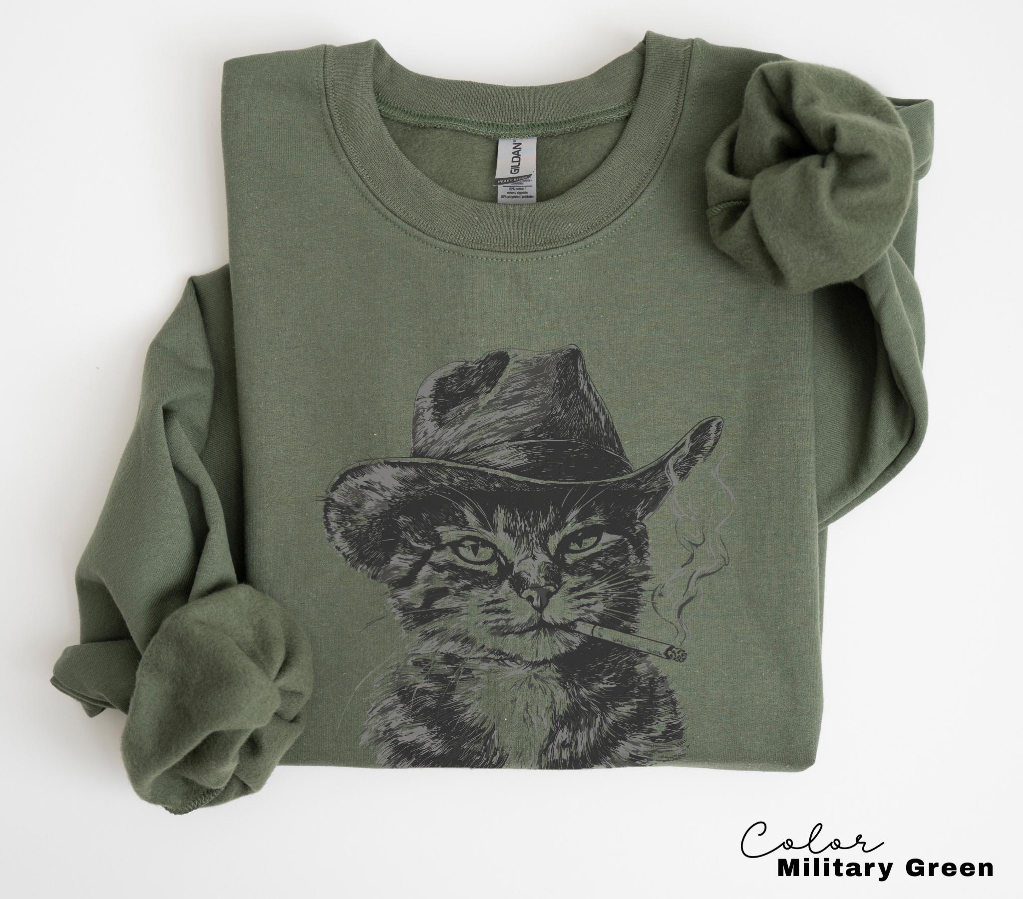 Cowboy Cat with Cigarette Shirt, Funny Cat Sweatshirt, Cat Smoking T-Shirt, Retro Cowboy, Cat Lover Gift, Country Cowgirl Tee, Western