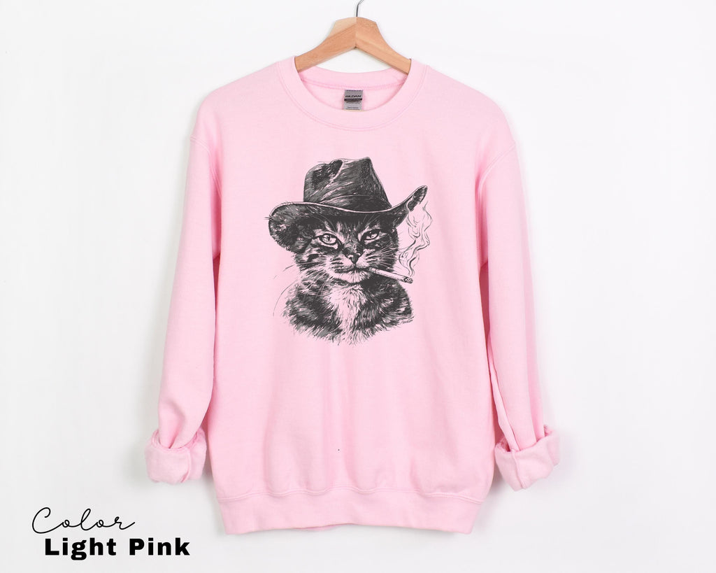 Cowboy Cat with Cigarette Shirt, Funny Cat Sweatshirt, Cat Smoking T-Shirt, Retro Cowboy, Cat Lover Gift, Country Cowgirl Tee, Western