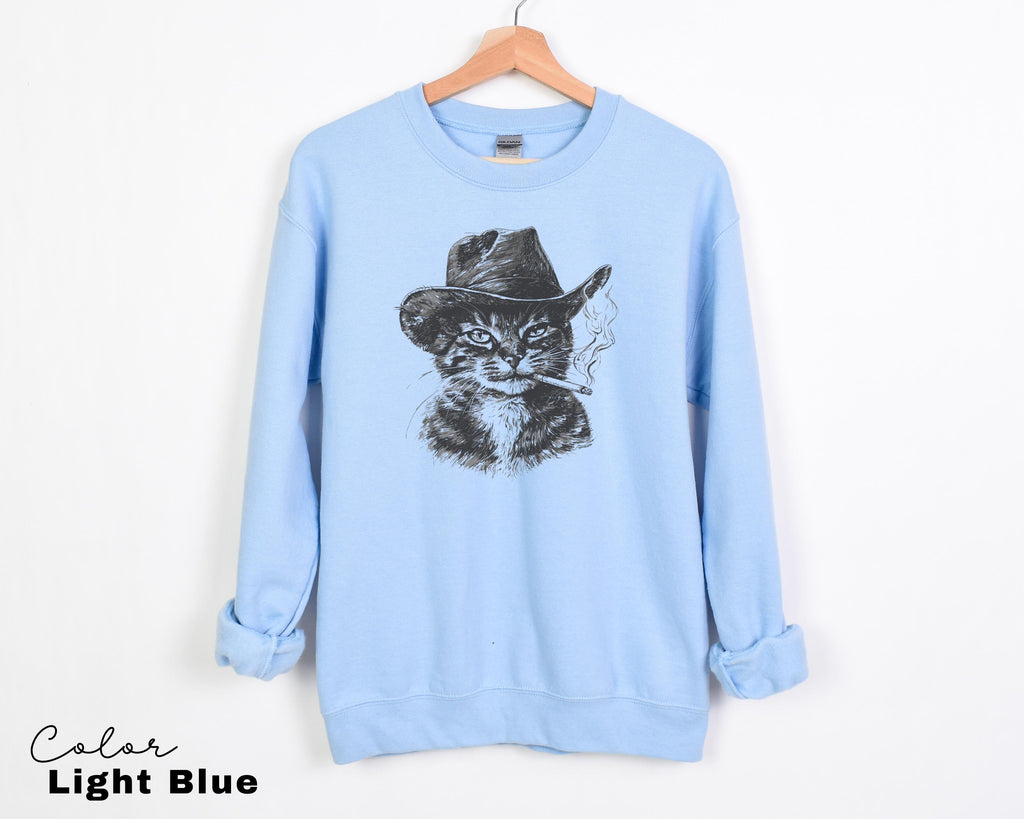 Cowboy Cat with Cigarette Shirt, Funny Cat Sweatshirt, Cat Smoking T-Shirt, Retro Cowboy, Cat Lover Gift, Country Cowgirl Tee, Western