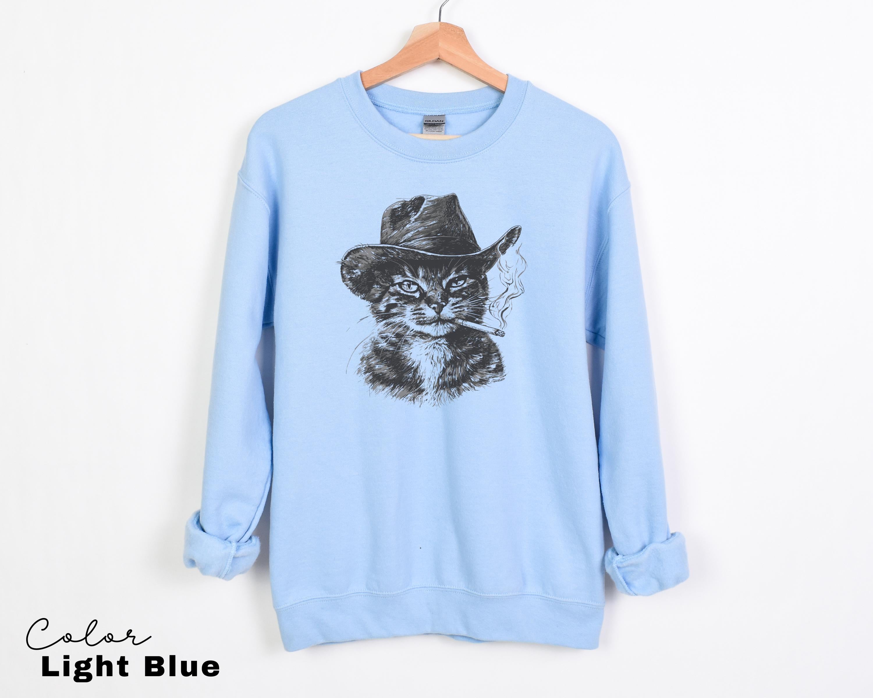 Cowboy Cat with Cigarette Shirt, Funny Cat Sweatshirt, Cat Smoking T-Shirt, Retro Cowboy, Cat Lover Gift, Country Cowgirl Tee, Western