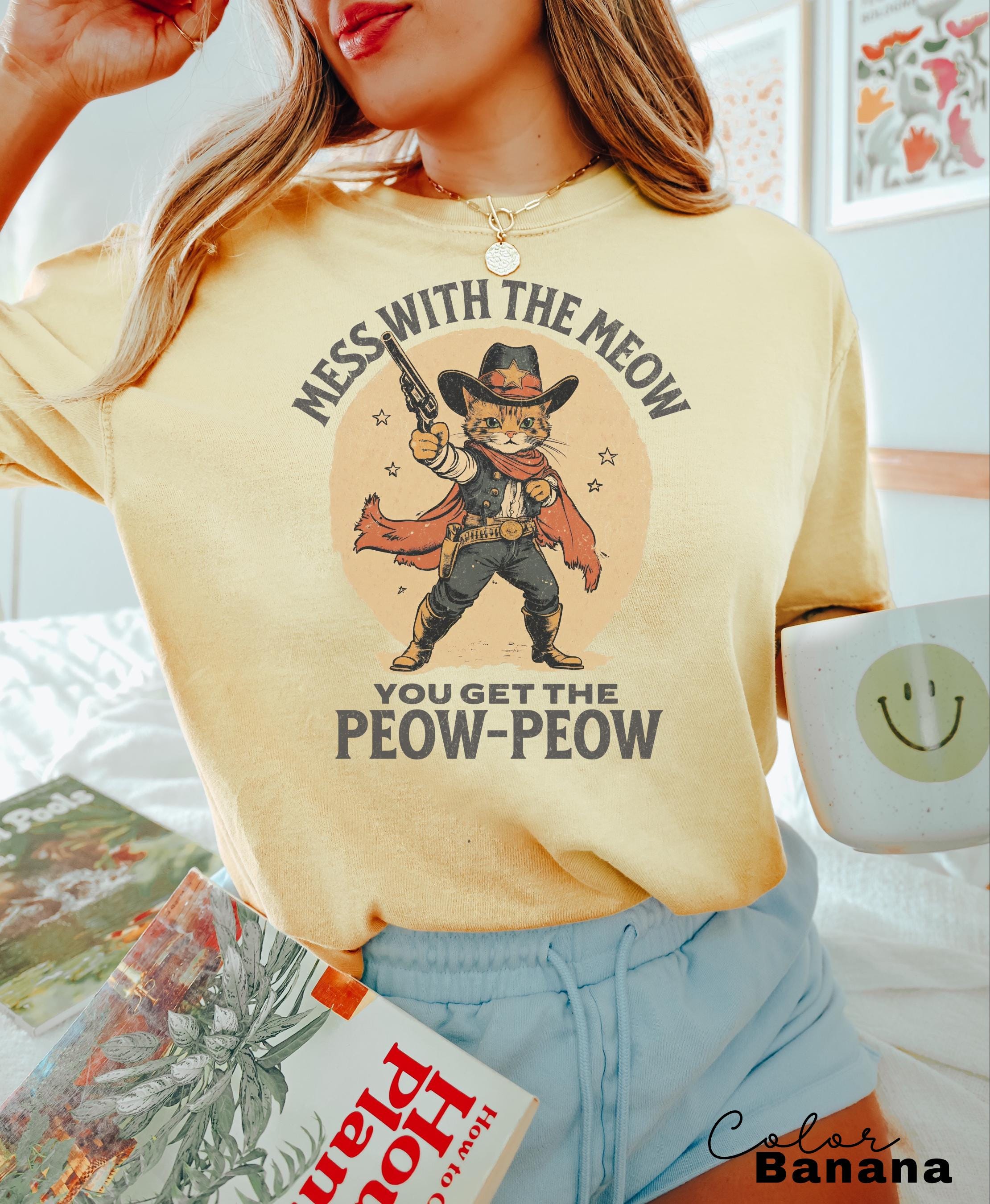 Funny Western Cat Shirt, Mess with the Meow Retro Tee