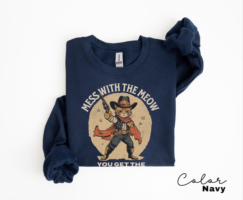 Funny Western Cat Shirt, Mess with the Meow Retro Tee