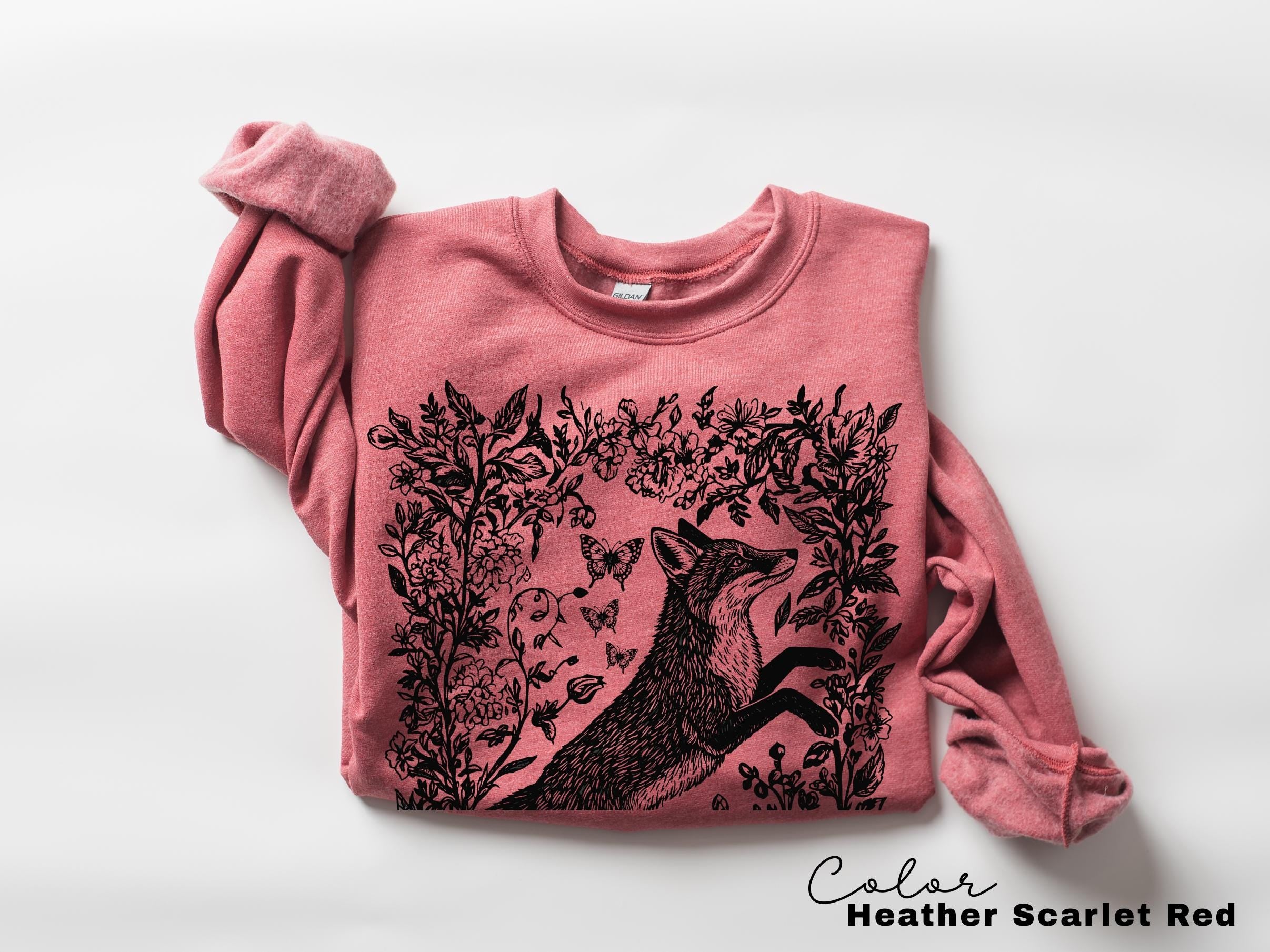 Cottagecore Fox Shirt, Wildflower Fox Sweatshirt, Folk Art Forest Animal TShirt, Woodland Aesthetic Top, Comfort Colors Tee, Boho Crewneck