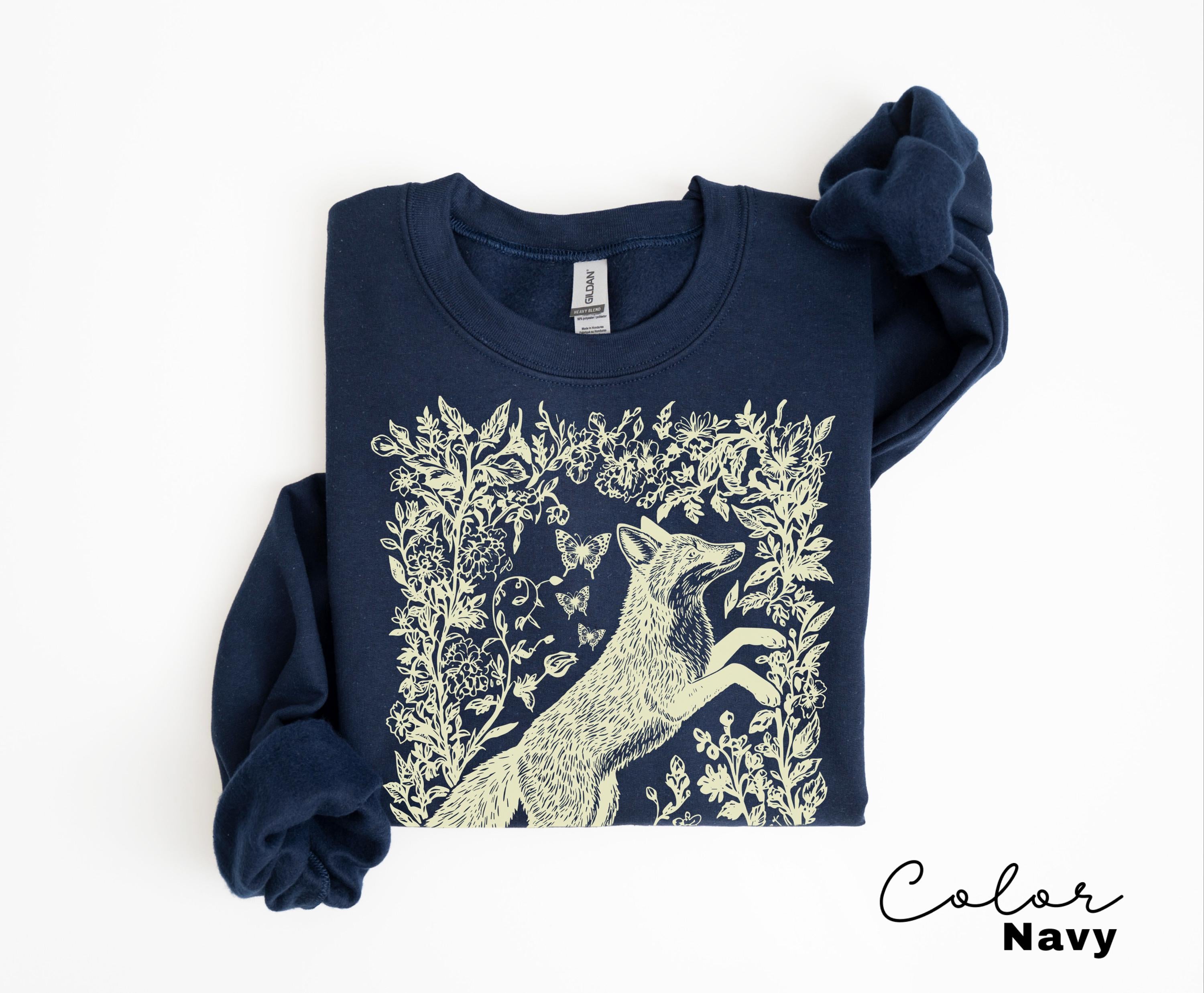 Cottagecore Fox Shirt, Wildflower Fox Sweatshirt, Boho Forest Tee