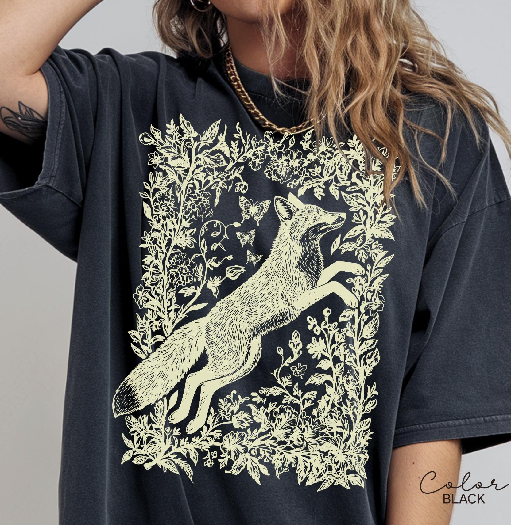 Cottagecore Fox Shirt, Wildflower Fox Sweatshirt, Boho Forest Tee