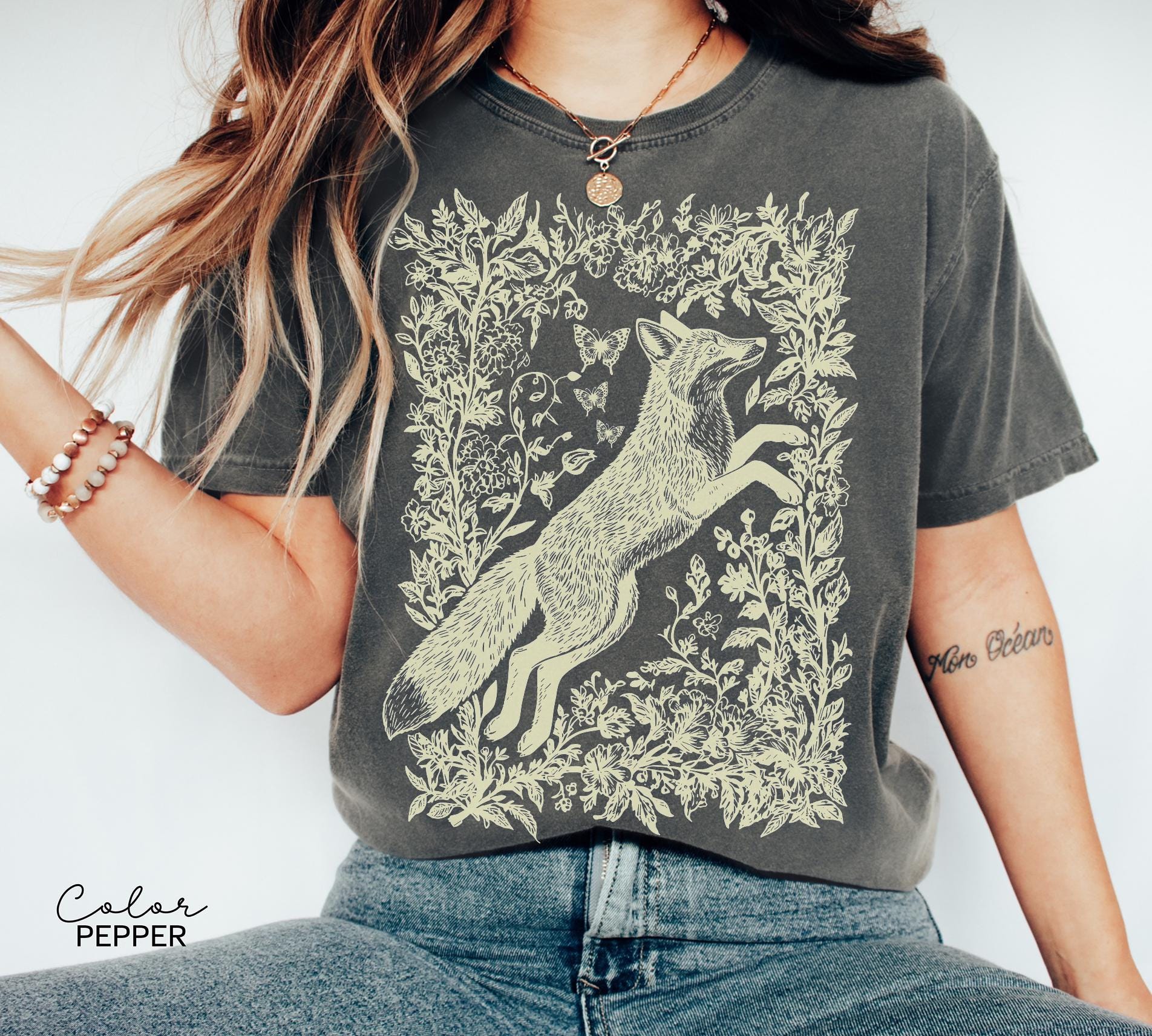 Cottagecore Fox Shirt, Wildflower Fox Sweatshirt, Boho Forest Tee