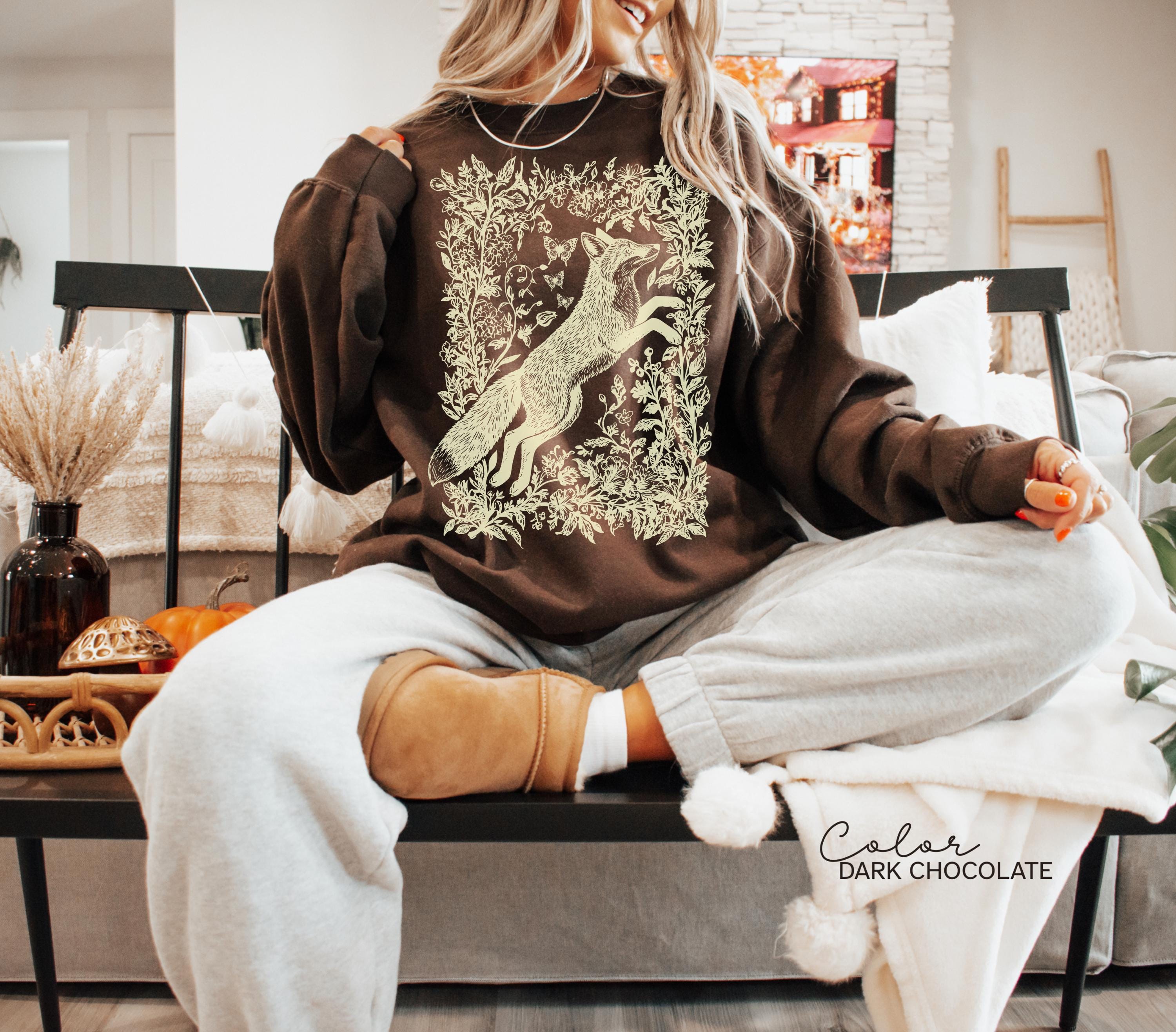 Cottagecore Fox Shirt, Wildflower Fox Sweatshirt, Boho Forest Tee