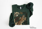Retro Tiger T-Shirt, Animal Gift for Tiger Lover, Wild Cat Sweatshirt, Linocut Style, Boho, Cottagecore