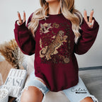 Retro Tiger T-Shirt, Animal Gift for Tiger Lover, Wild Cat Sweatshirt, Linocut Style, Boho, Cottagecore