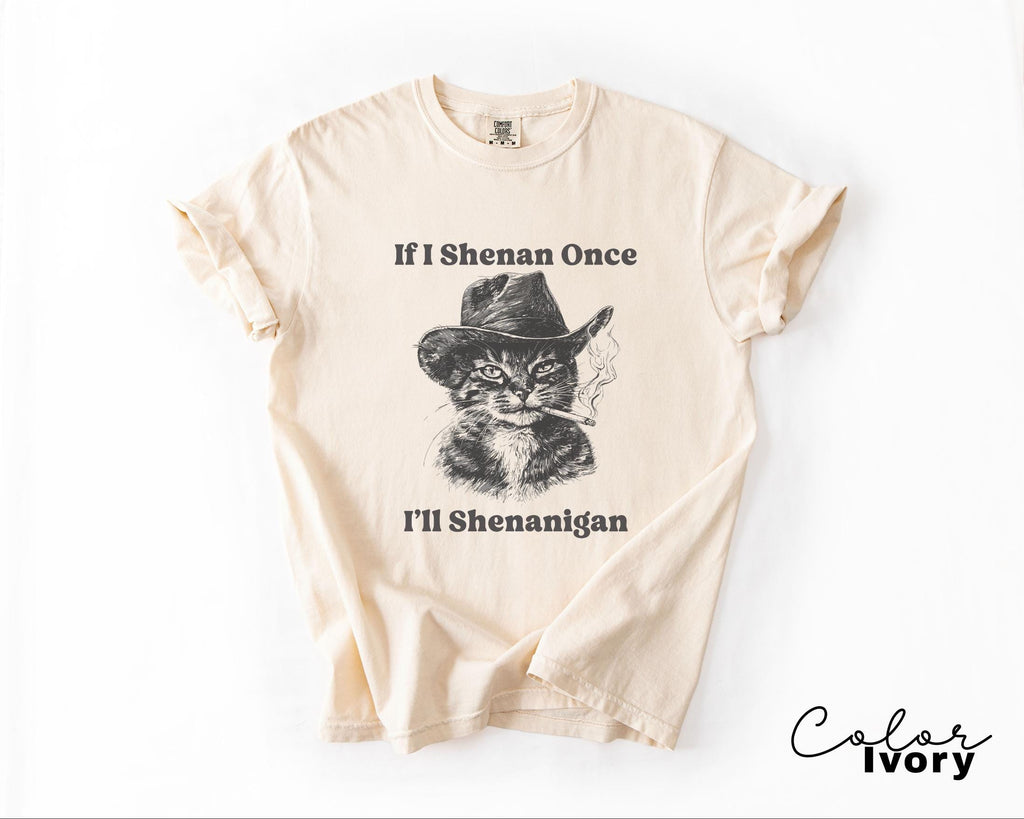 If I Shenan Once I'll Shenanigan Cat Shirt, Funny Unhinged Cat Mom T-shirt, Humorous Meme Shirt, Smoking Cat