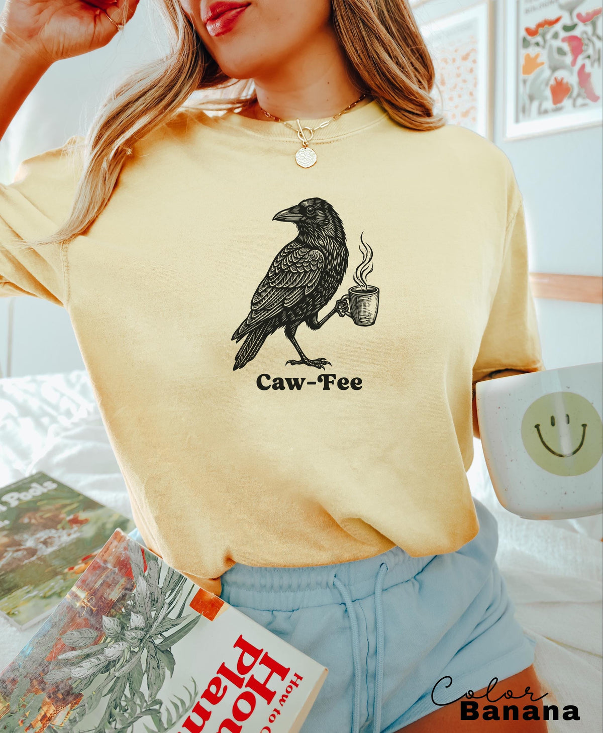 Crow Cawfee Shirt, Boho Cottagecore Black Crow T-Shirt