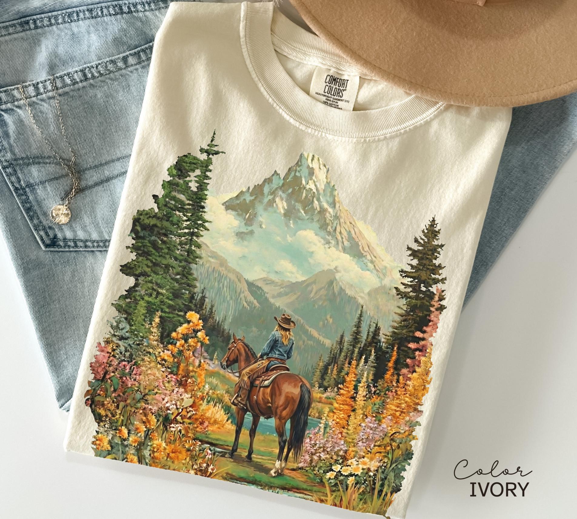 Mountain Nature Cowgirl Shirt, Hiking Sweatshirt Crewneck, Nature Lover T-shirt, Spring Floral Flower Shirt, Horse Tee