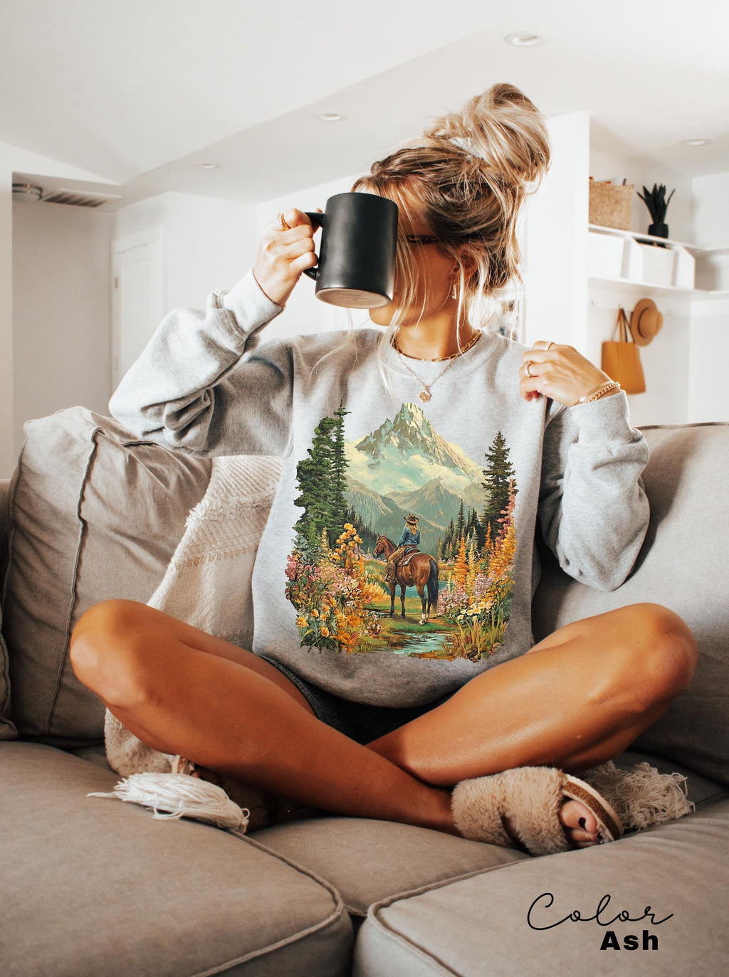 Mountain Nature Cowgirl Shirt, Hiking Sweatshirt Crewneck, Nature Lover T-shirt, Spring Floral Flower Shirt, Horse Tee