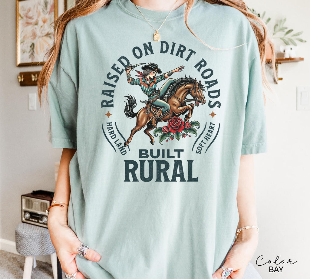 Country Cowgirl Shirt, Built Rural Retro T-shirt, Western Grunge Sweatshirt, Vintage Cowboy, Country Rodeo Crewneck, Raised on Dirt Roads,