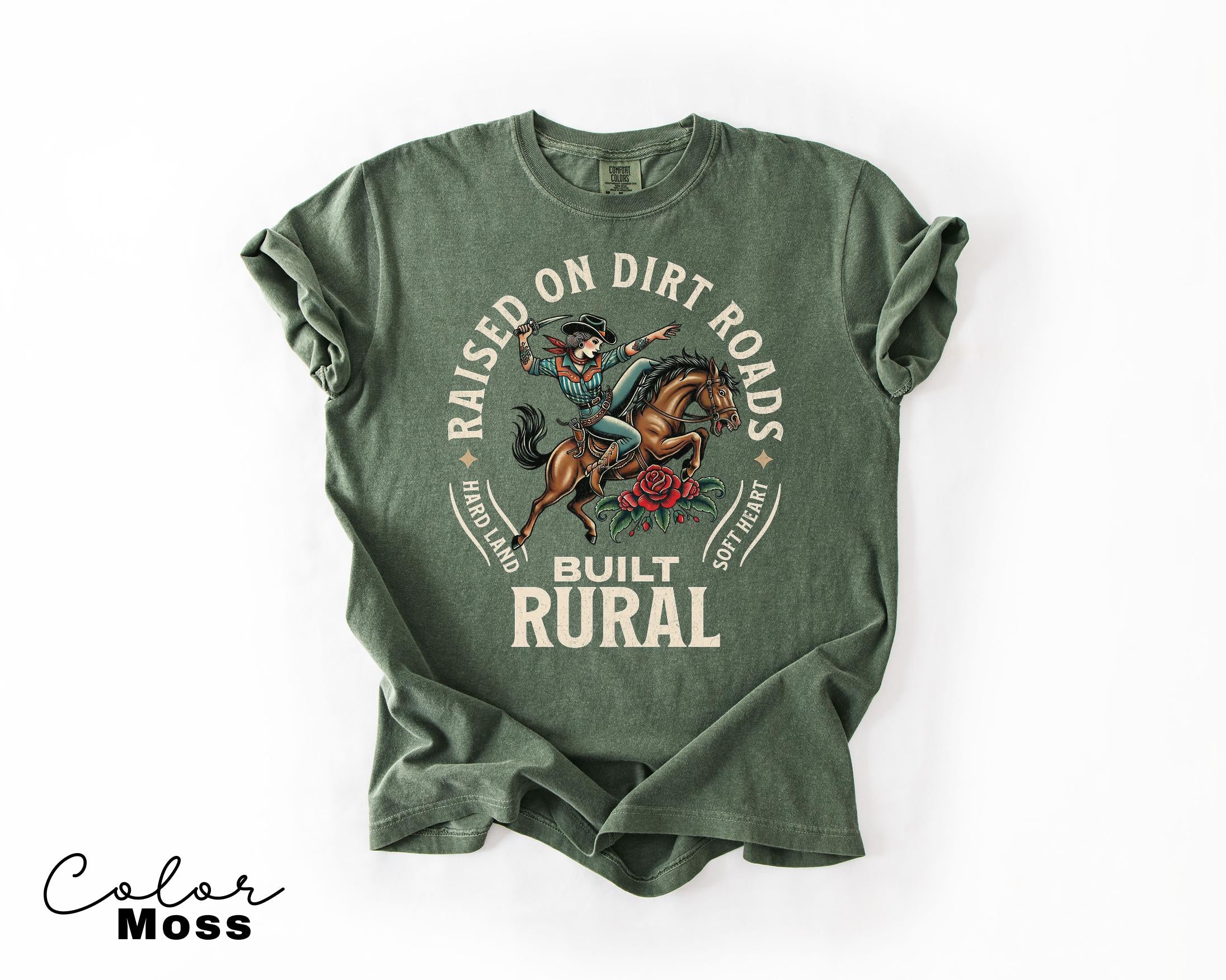 Country Cowgirl Shirt, Built Rural Retro T-shirt, Western Grunge Sweatshirt, Vintage Cowboy, Country Rodeo Crewneck, Raised on Dirt Roads,