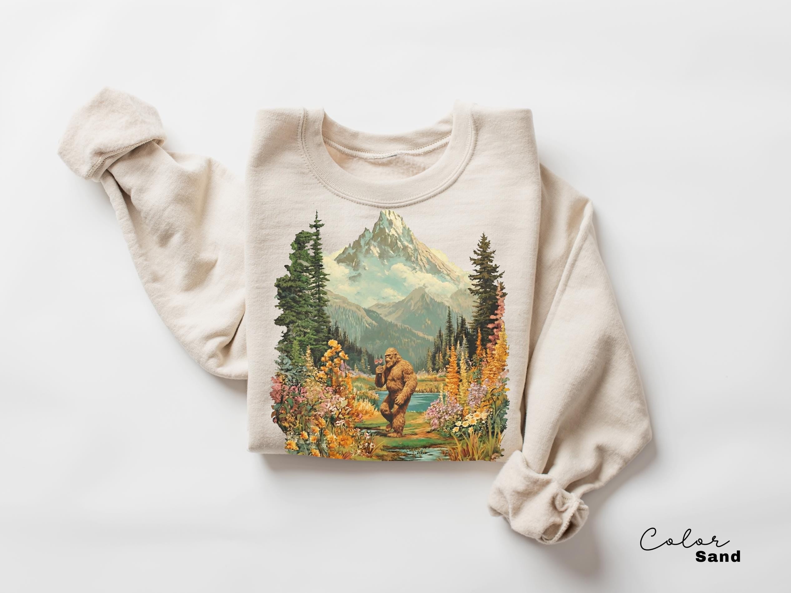 Big Foot Retro Nature Sweatshirt, Big Foot Shirt, 90s Nature Outfit Crewneck, Americana Nostalgia, Spring Flower T-shirt