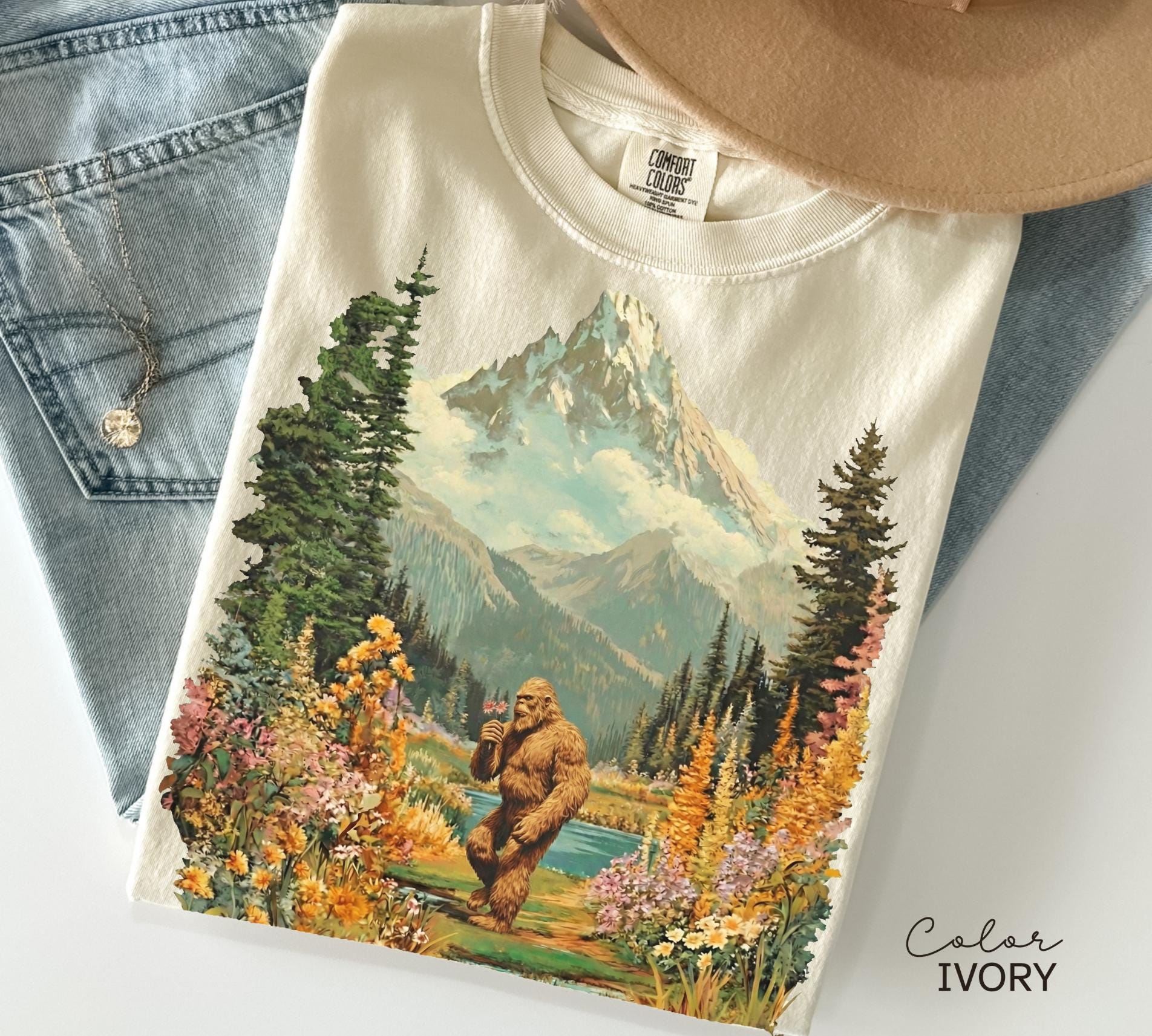 Big Foot Retro Nature Sweatshirt, Big Foot Shirt, 90s Nature Outfit Crewneck, Americana Nostalgia, Spring Flower T-shirt