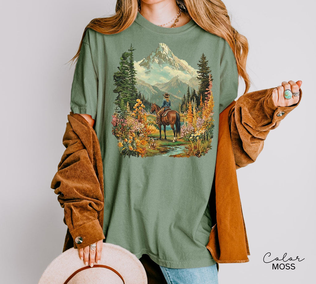 Mountain Nature Cowgirl Shirt, Hiking Sweatshirt Crewneck, Nature Lover T-shirt, Spring Floral Flower Shirt, Horse Tee
