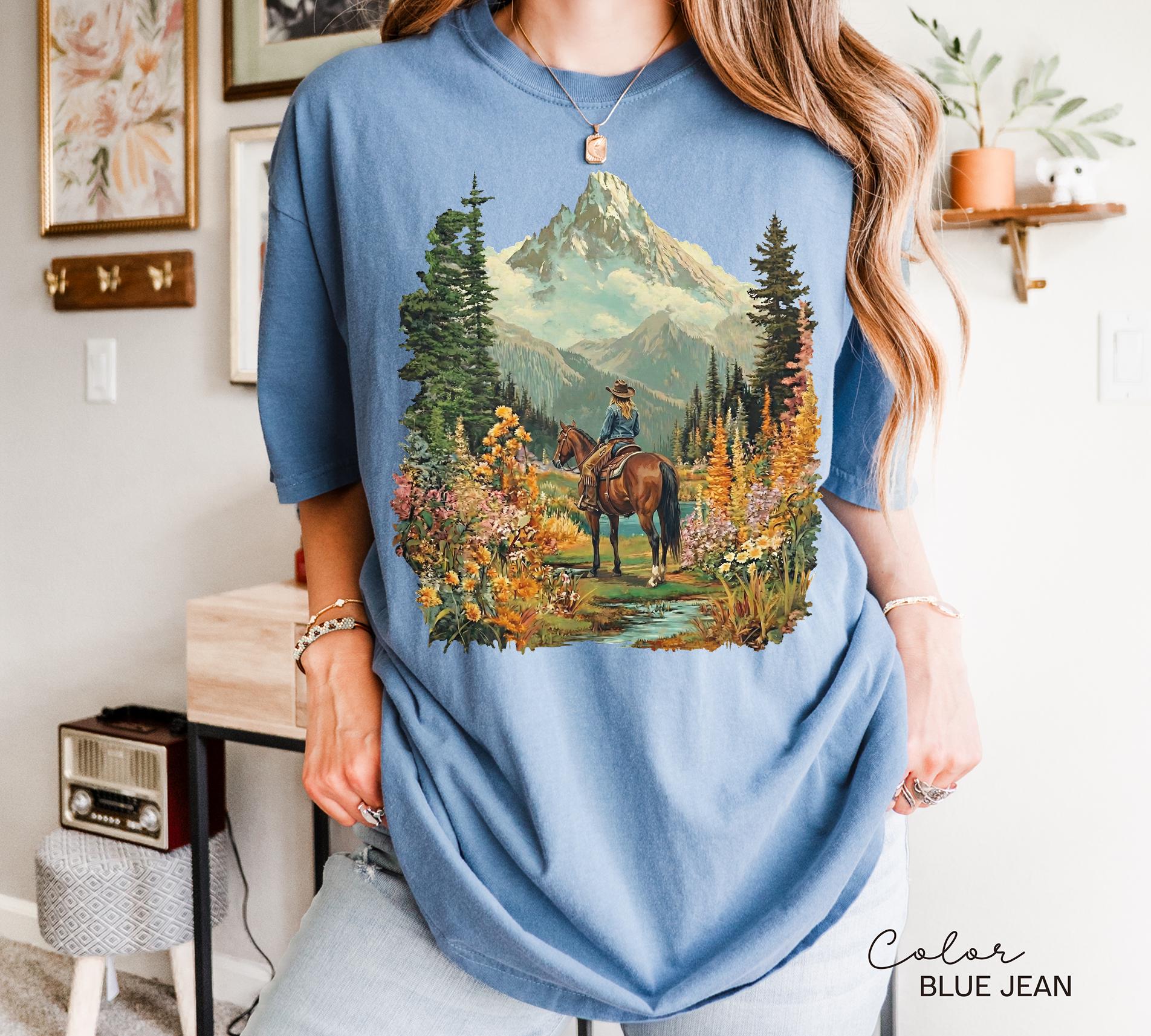 Mountain Nature Cowgirl Shirt, Hiking Sweatshirt Crewneck, Nature Lover T-shirt, Spring Floral Flower Shirt, Horse Tee