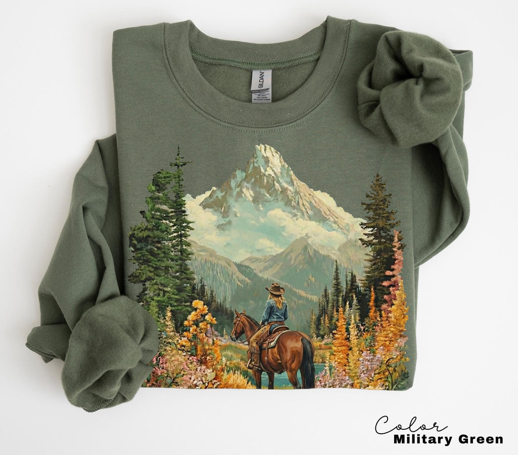 Mountain Nature Cowgirl Shirt, Hiking Sweatshirt Crewneck, Nature Lover T-shirt, Spring Floral Flower Shirt, Horse Tee