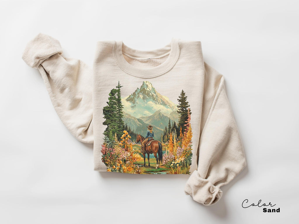 Mountain Nature Cowgirl Hiking Sweatshirt Crewneck Shirt