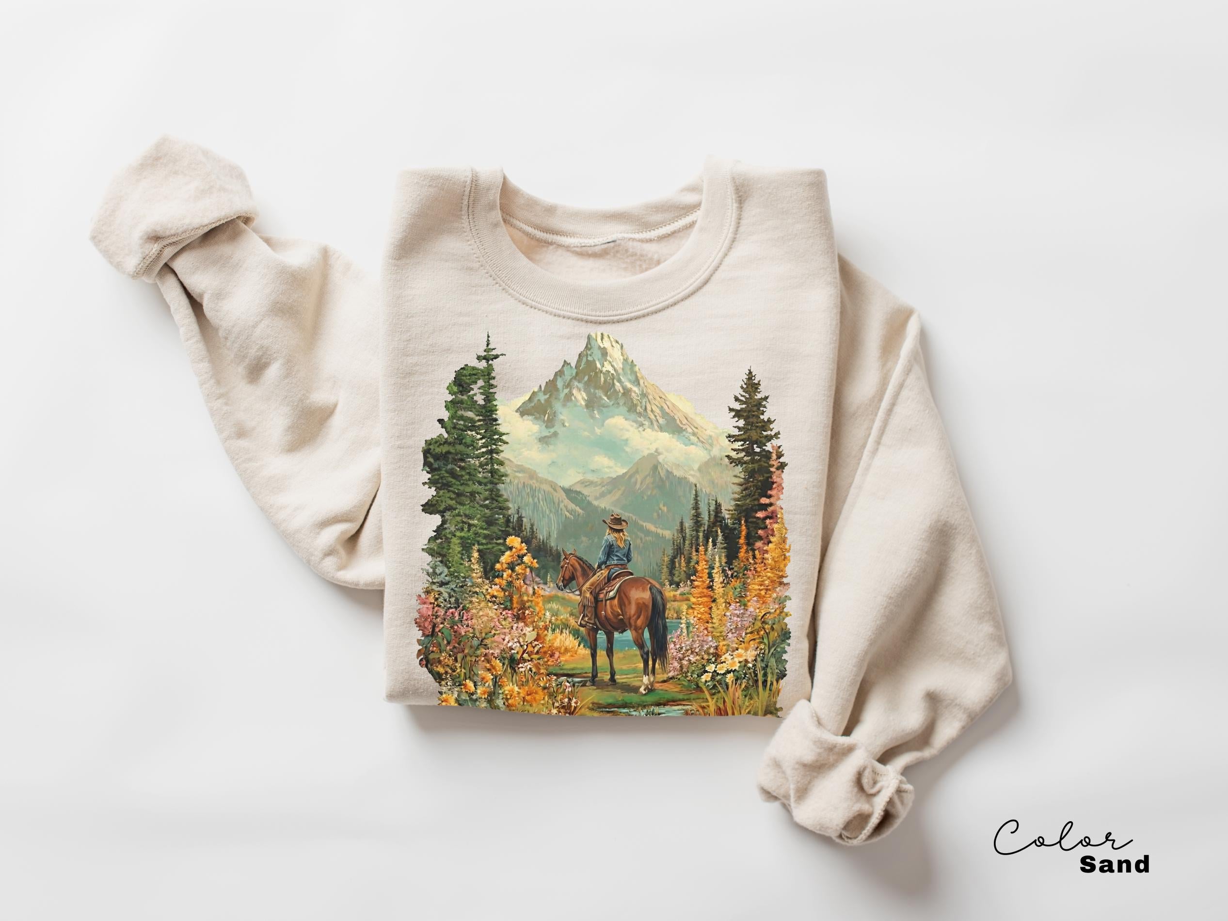 Mountain Nature Cowgirl Hiking Sweatshirt Crewneck Shirt