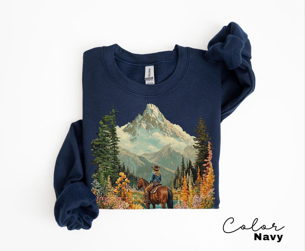 Mountain Nature Cowgirl Shirt, Hiking Sweatshirt Crewneck, Nature Lover T-shirt, Spring Floral Flower Shirt, Horse Tee
