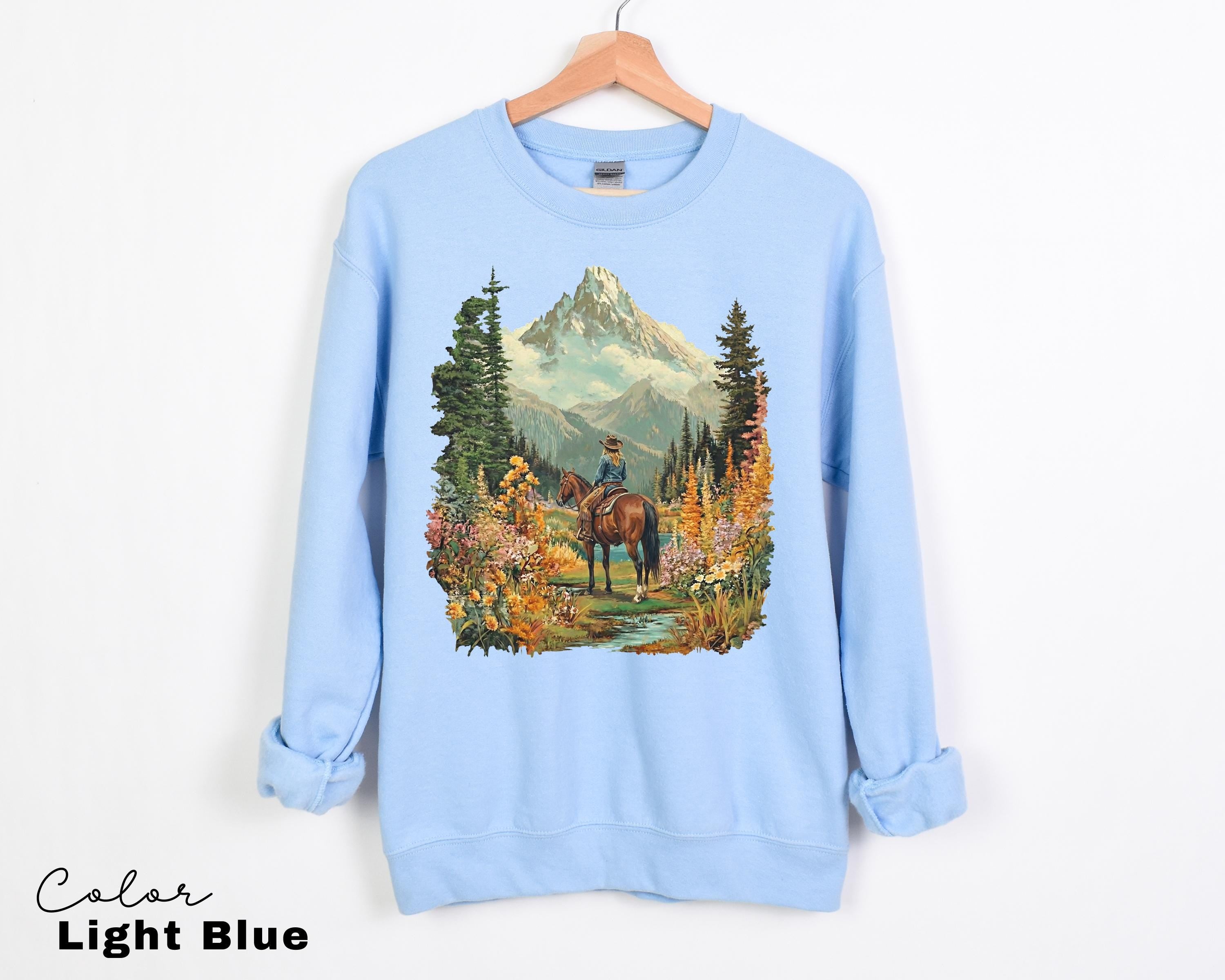 Mountain Nature Cowgirl Hiking Sweatshirt Crewneck Shirt