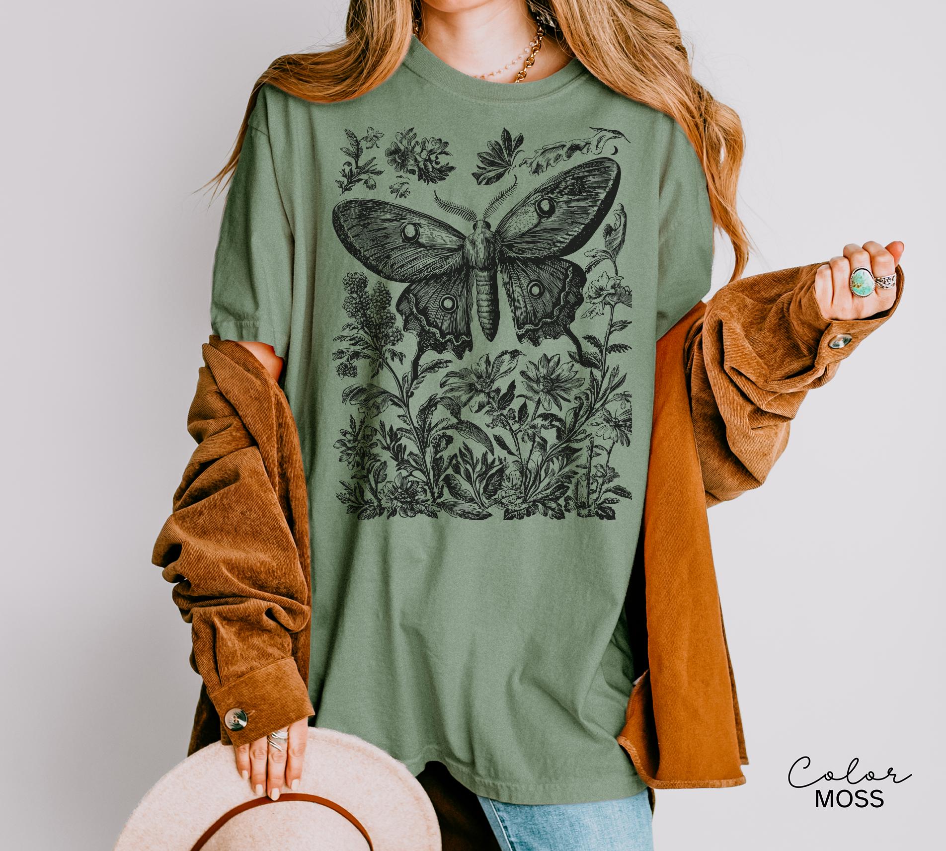 Vintage Oversized Comfort Colors Moth Sweatshirt, Cottagecore Nature Tee