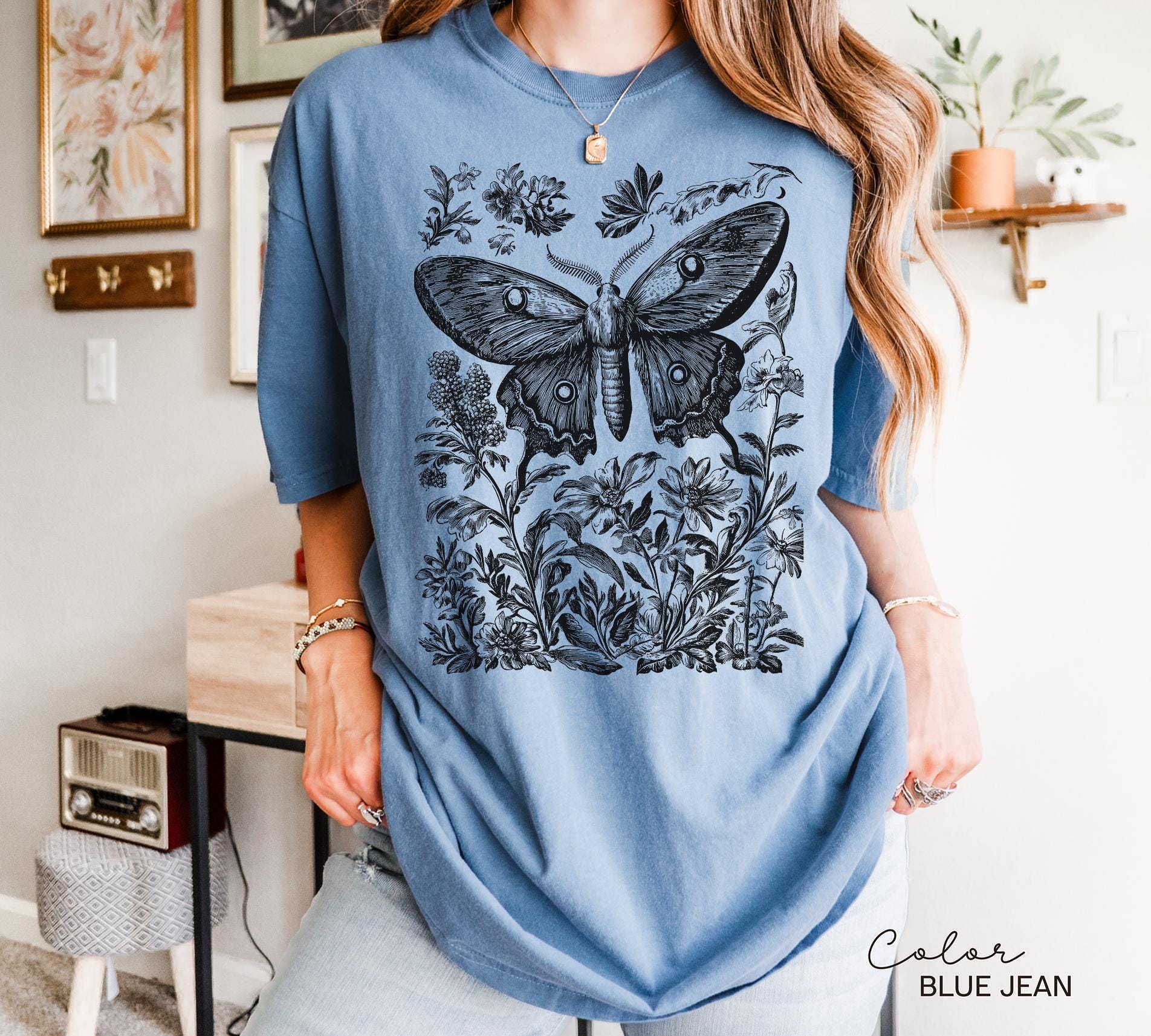 Vintage Oversized Comfort Colors Moth Sweatshirt, Cottagecore Nature Tee