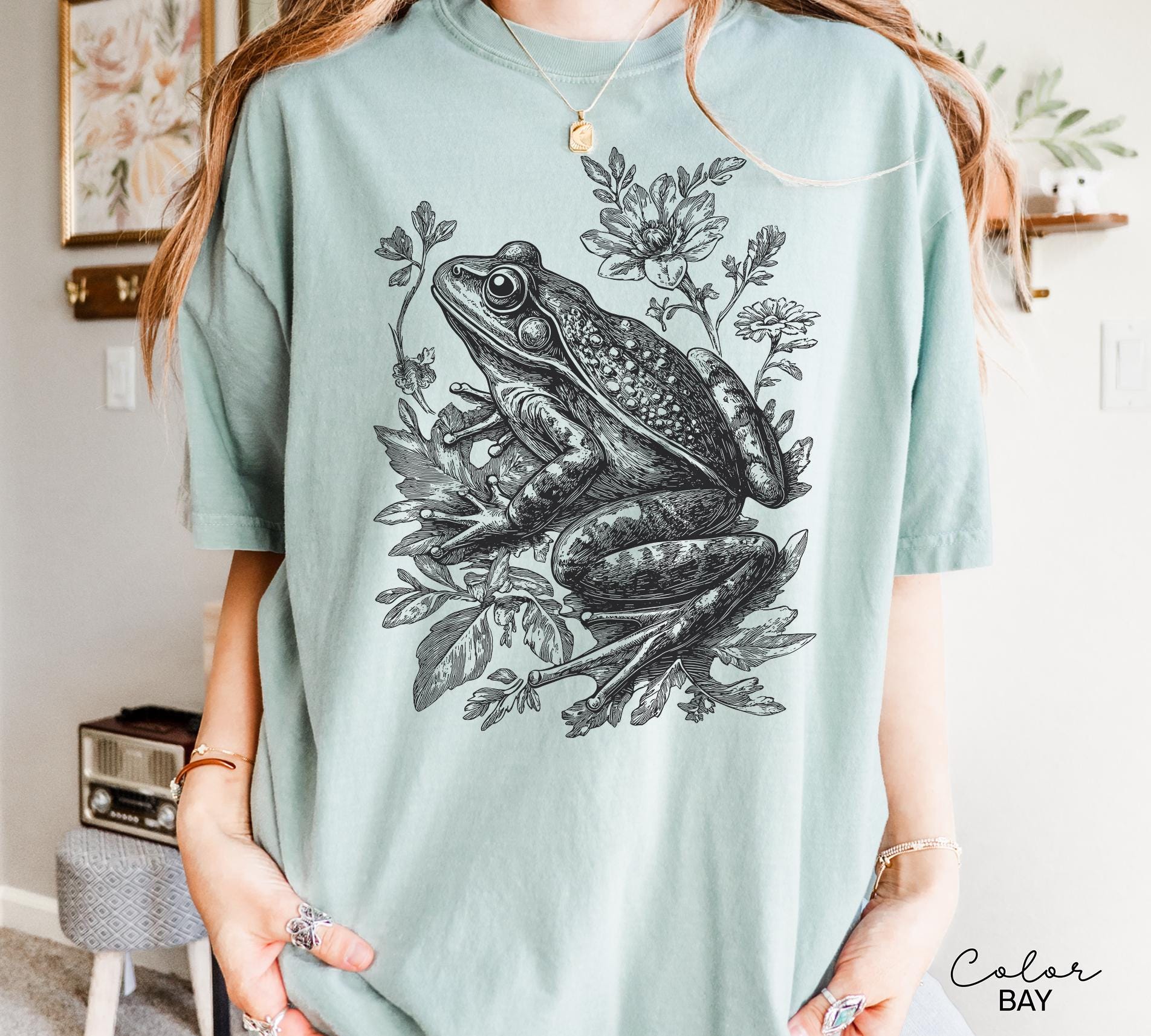 Cottagecore Frog Sweatshirt, Folk Art Forest Animal Tee