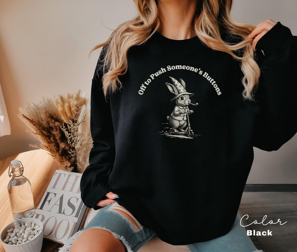 Funny Mental Health Shirt, Off to Push Button, Funny Rabbit Bunny Scooter Sweatshirt, Funny Mental Health Tee, Adult Humor Sarcastic T-Shirt