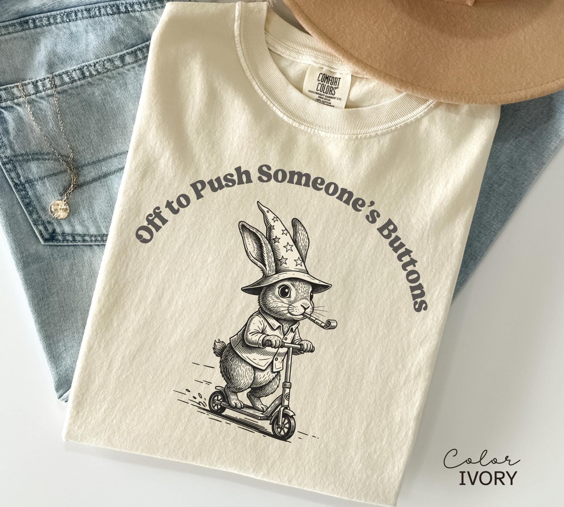 Funny Mental Health Shirt, Off to Push Button, Funny Rabbit Bunny Scooter Sweatshirt, Funny Mental Health Tee, Adult Humor Sarcastic T-Shirt