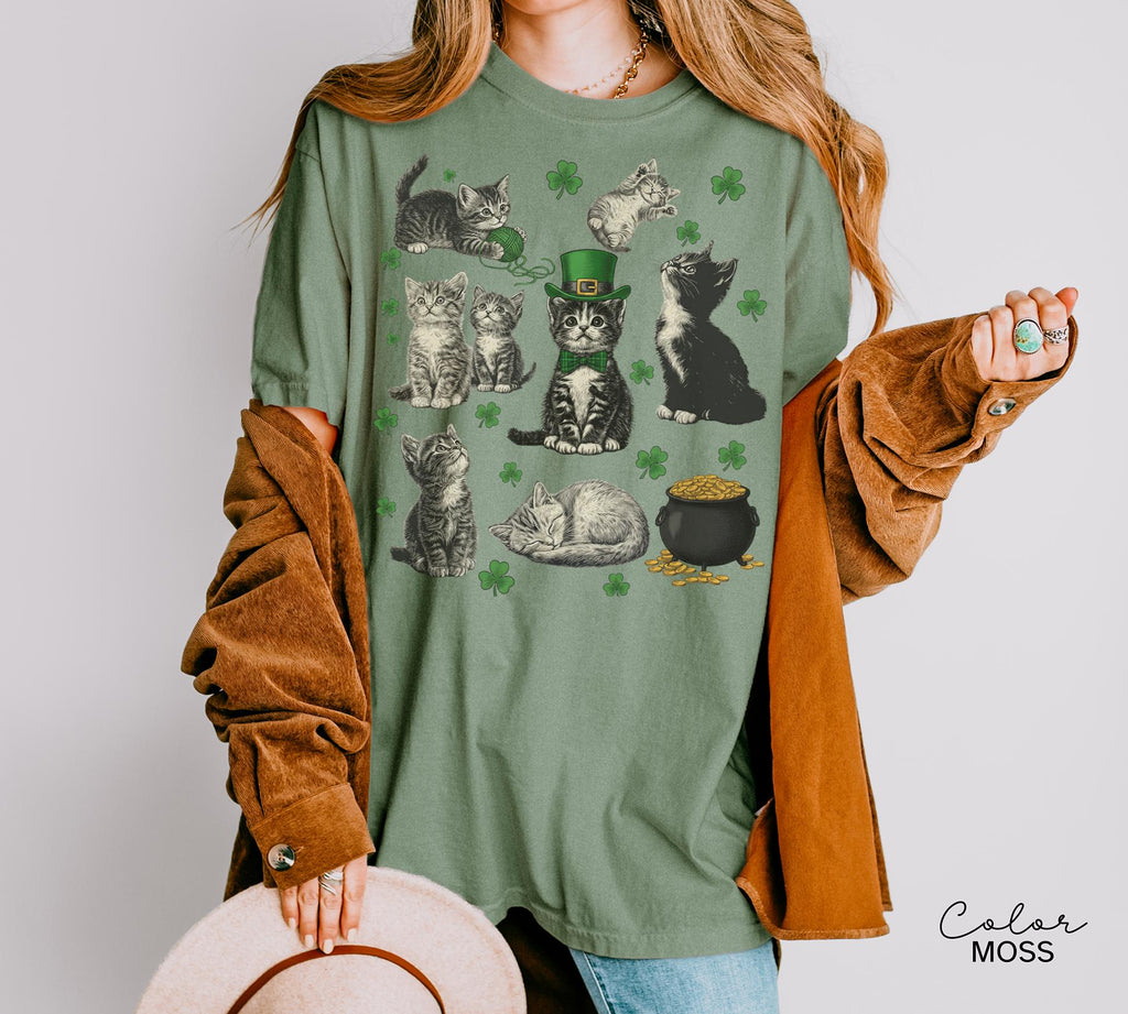 St Patricks Day Comfort Colors Cat Kitten Shirt, Lucky Shamrock, Cute Saint Patrick's Party Tee, Kitten Sweatshirt