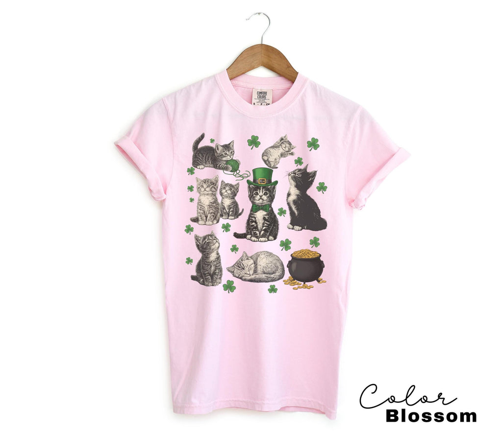St Patricks Day Cat Kitten Shirt with Lucky Shamrock Design