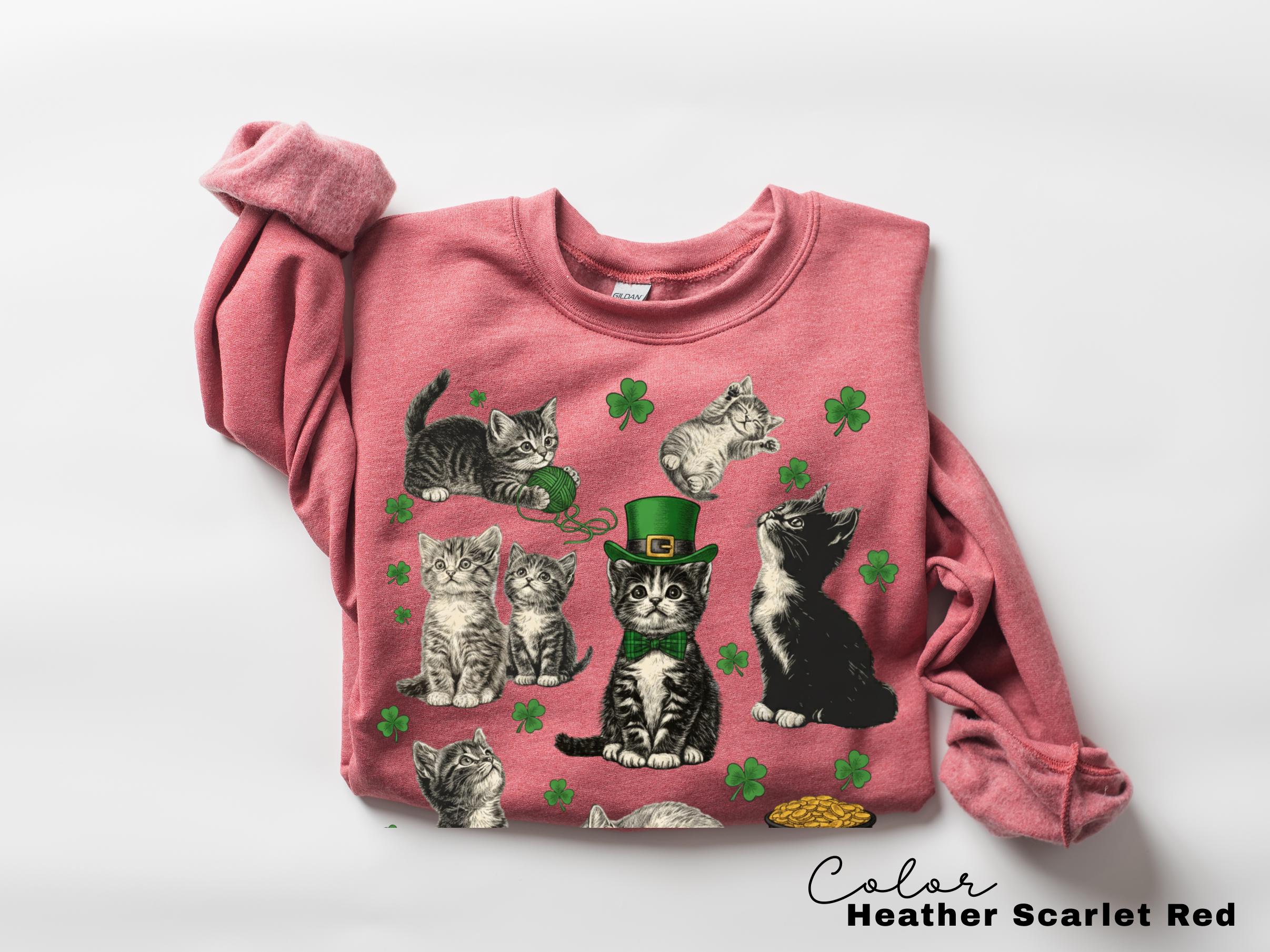 St Patricks Day Cat Kitten Shirt with Lucky Shamrock Design