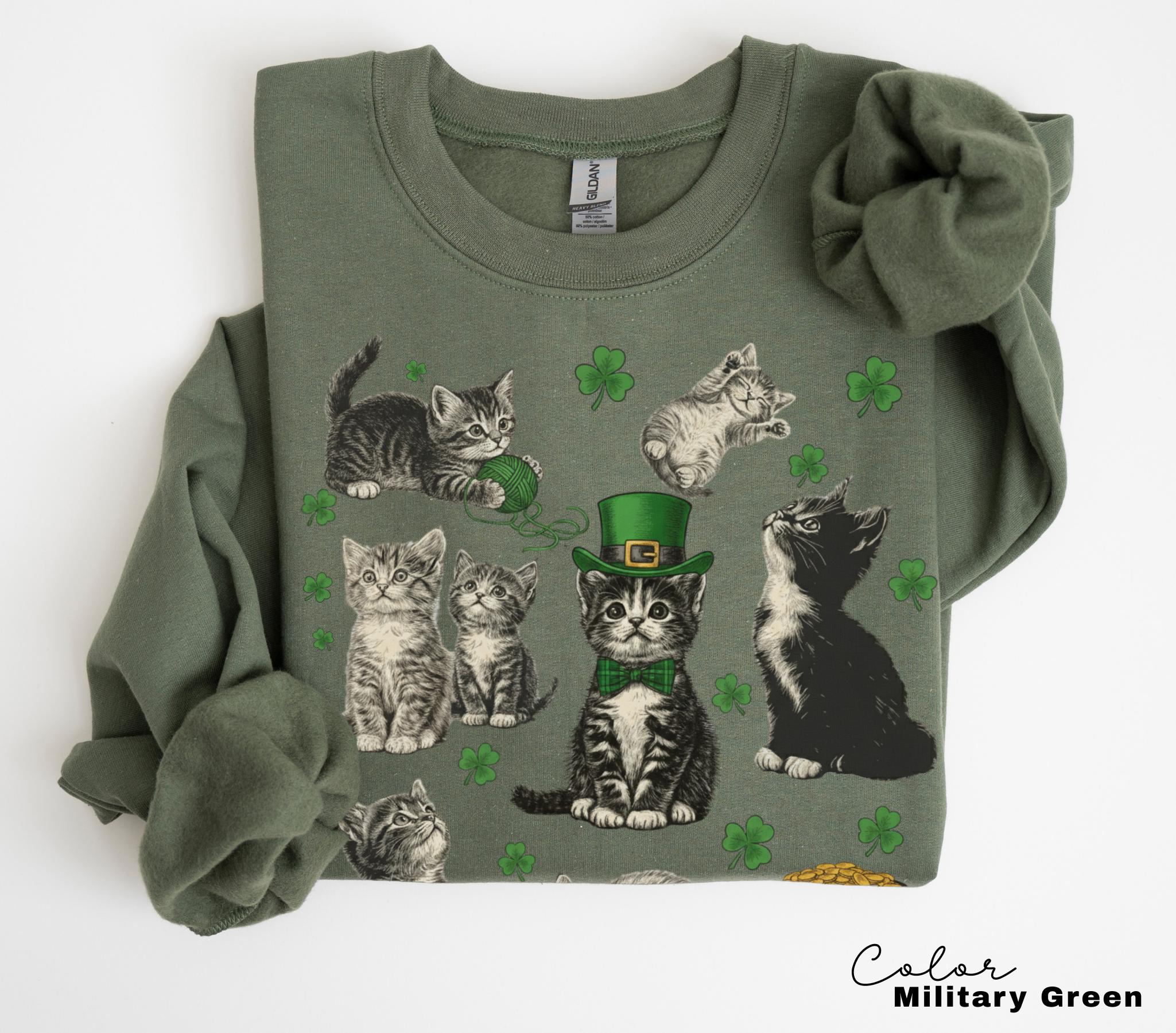 St Patricks Day Cat Kitten Shirt with Lucky Shamrock Design