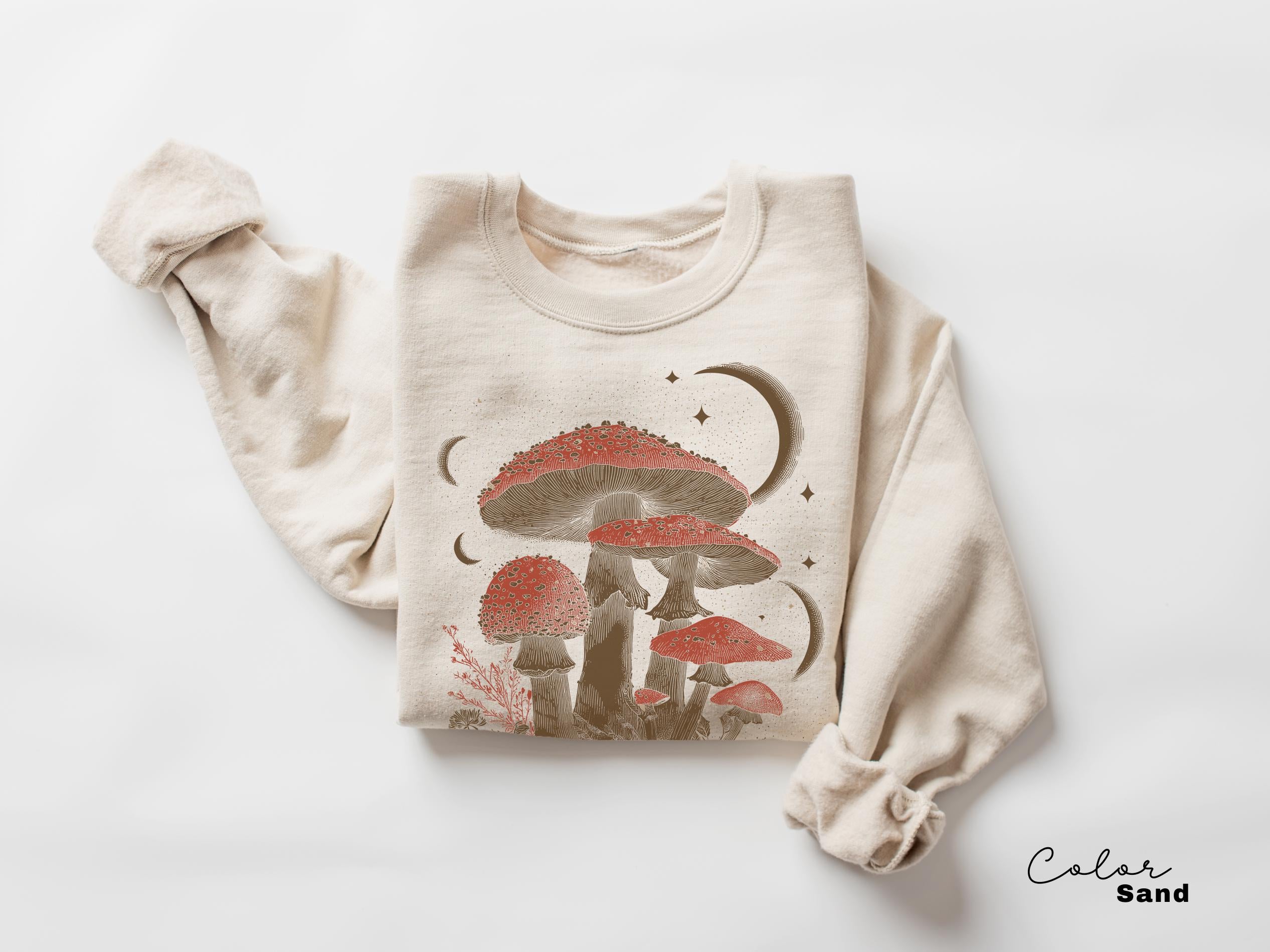 Retro Celestial Mushroom Boho Sweatshirt, Astrology Tee