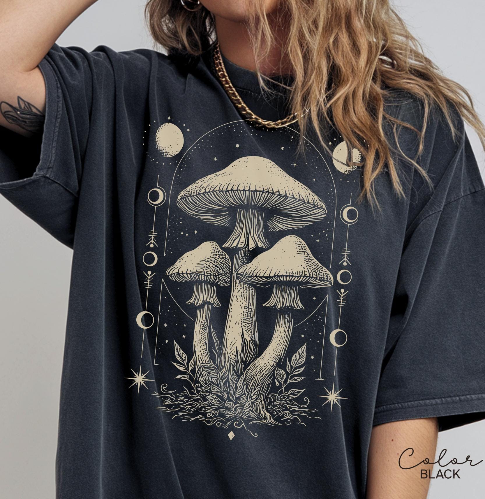 Celestial Mushroom Shirt, Boho Trendy Sweatshirt, Astrology Shirt, Mushroom Lover Gift Tee, Botanic Sweatshirt
