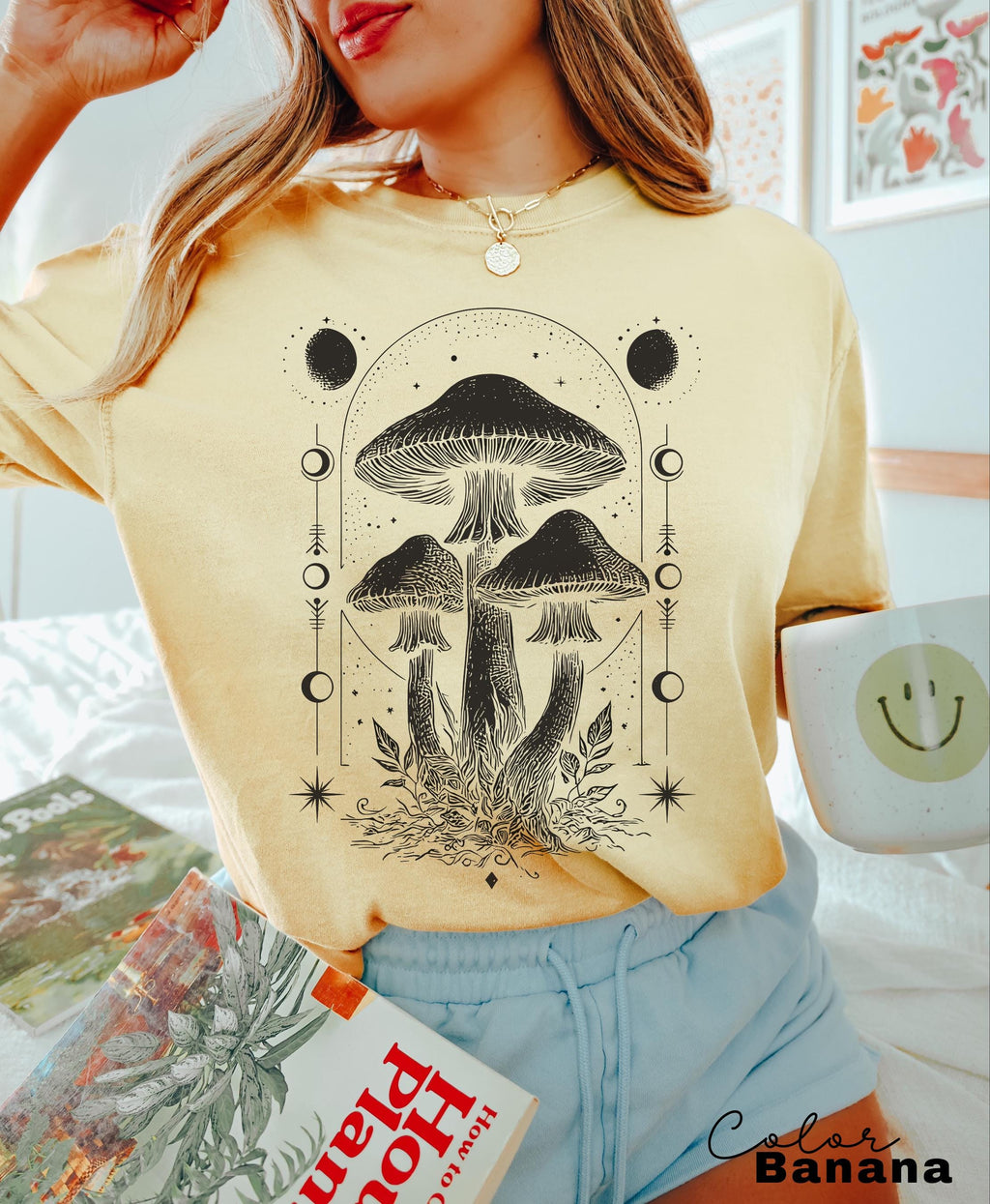 Celestial Mushroom Shirt, Boho Trendy Sweatshirt, Astrology Shirt, Mushroom Lover Gift Tee, Botanic Sweatshirt