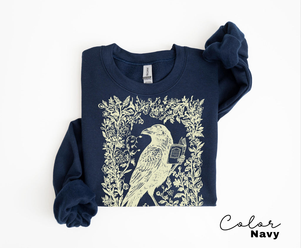 Crow Reading Sweatshirt, Book Lover Dark Academia Shirt