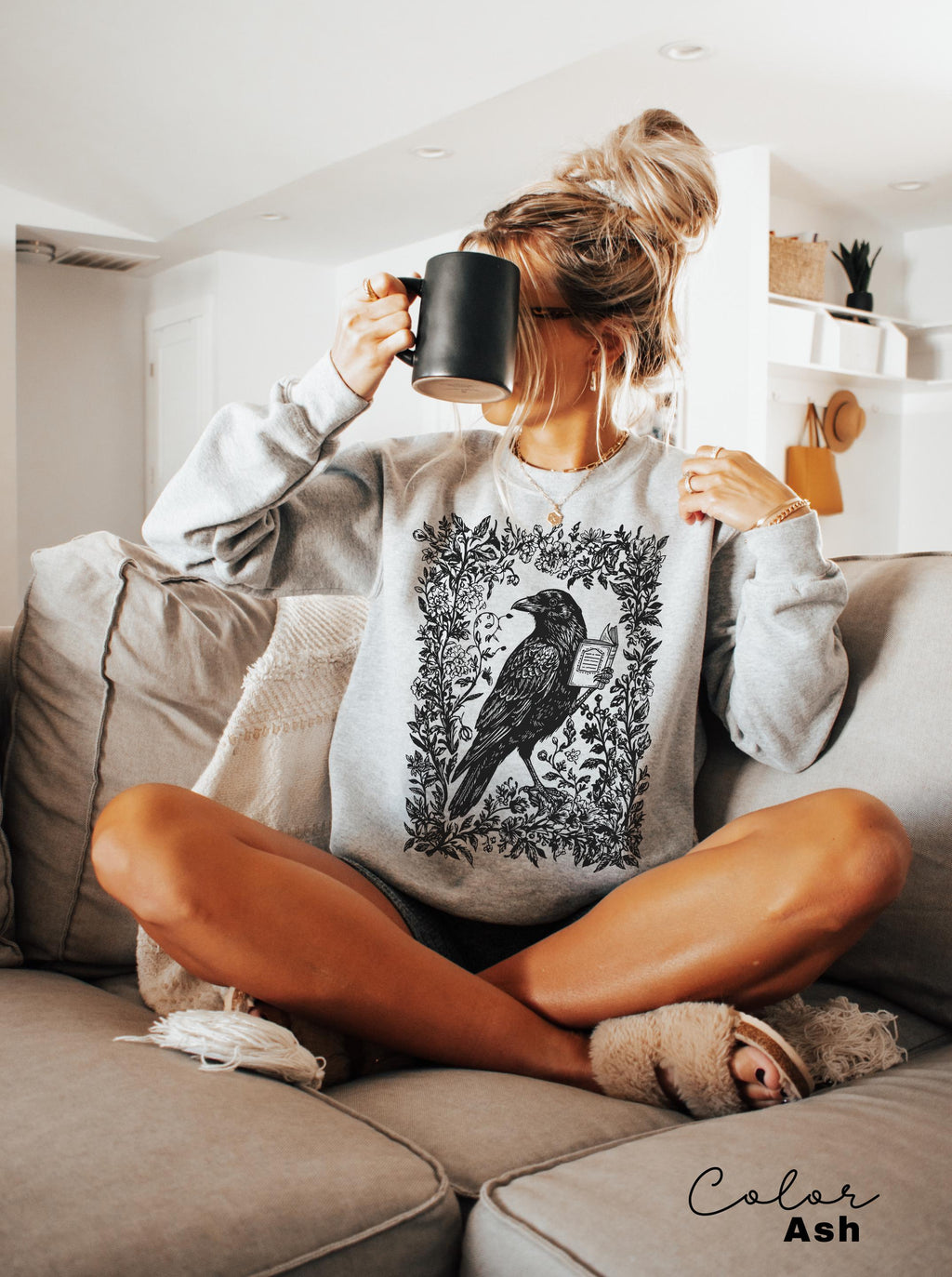 Crow Reading Sweatshirt, Book Lover Dark Academia Shirt