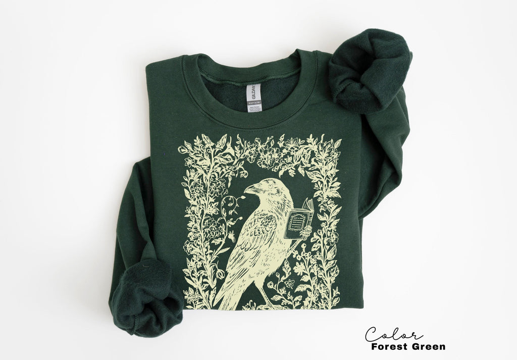 Crow Reading Sweatshirt, Book Lover Dark Academia Shirt